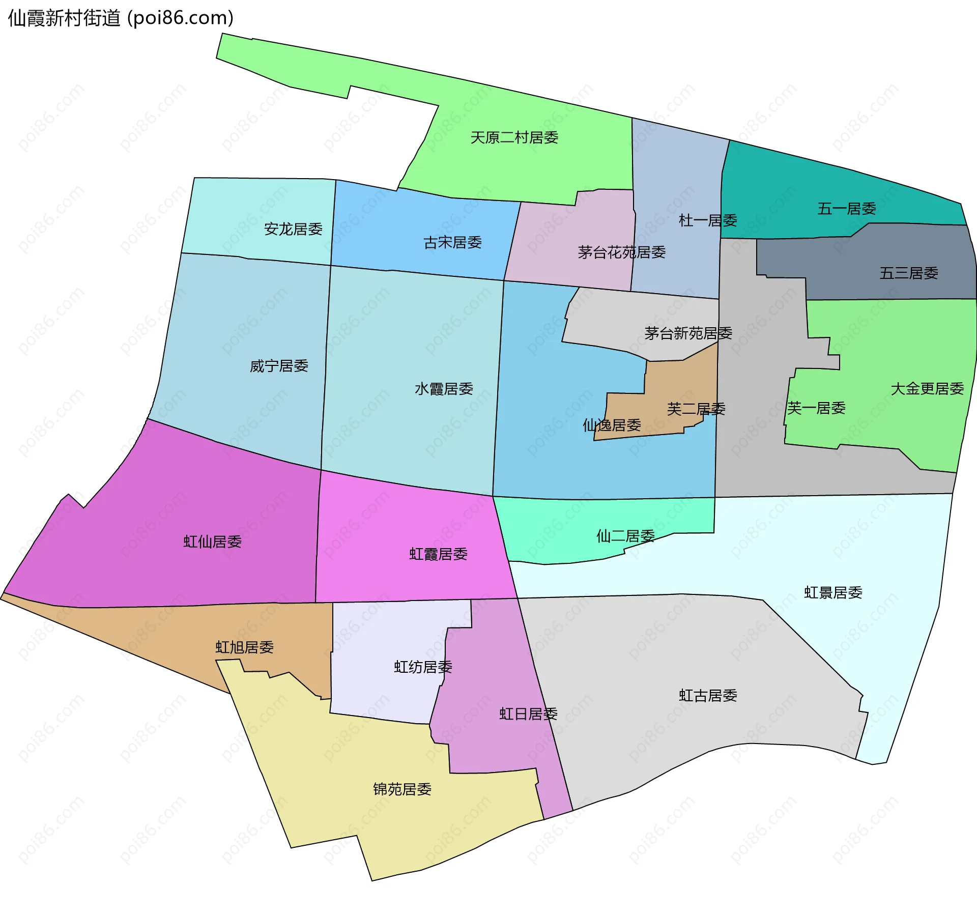 仙霞新村街道边界地图(五级行政区划)