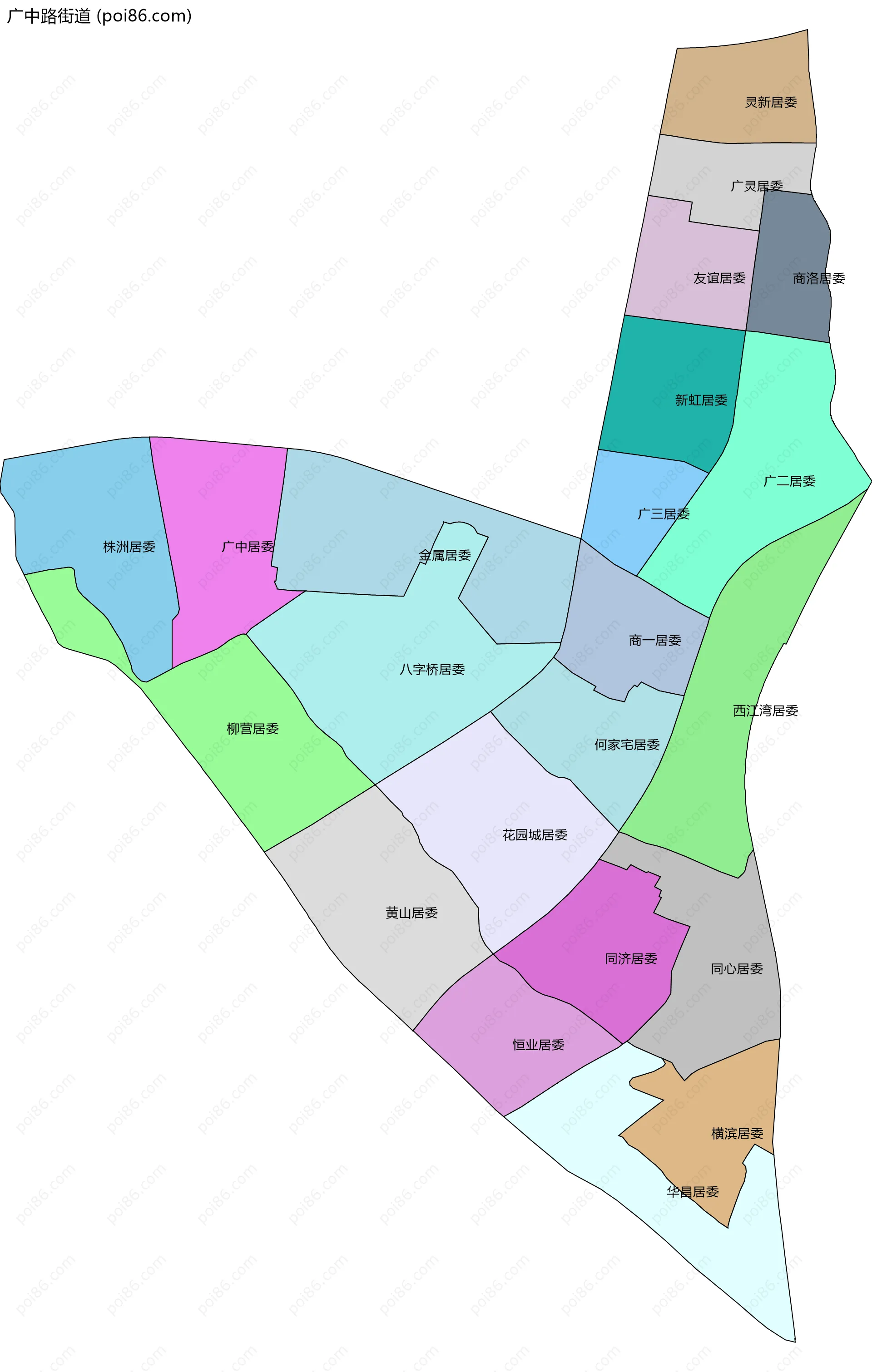 广中路街道边界地图(五级行政区划)