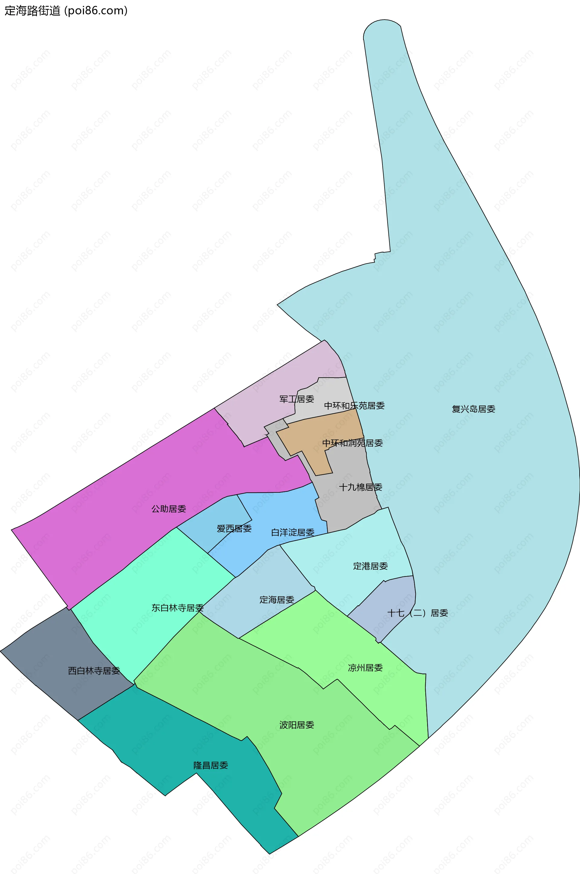 定海路街道边界地图(五级行政区划)