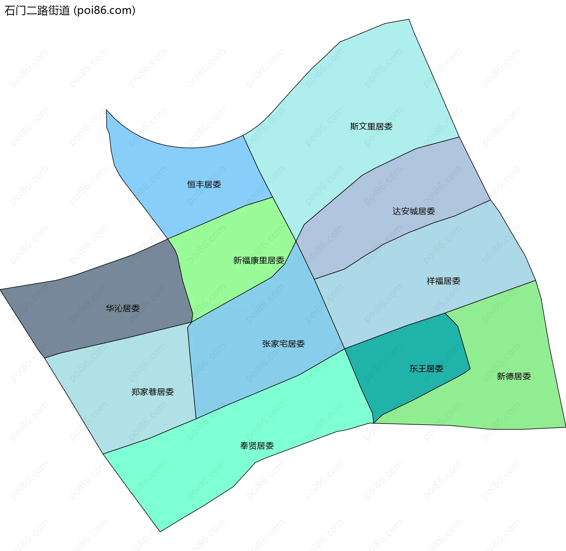 石门二路街道边界地图(五级行政区划)