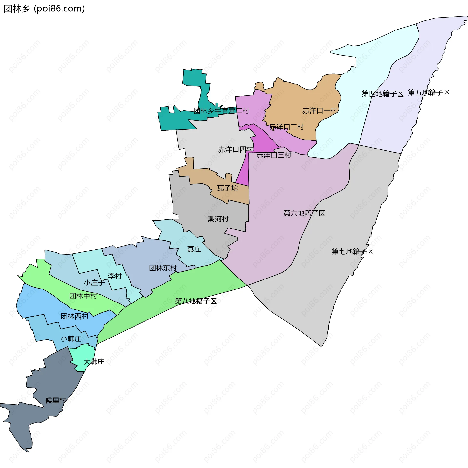 团林乡边界地图(五级行政区划)