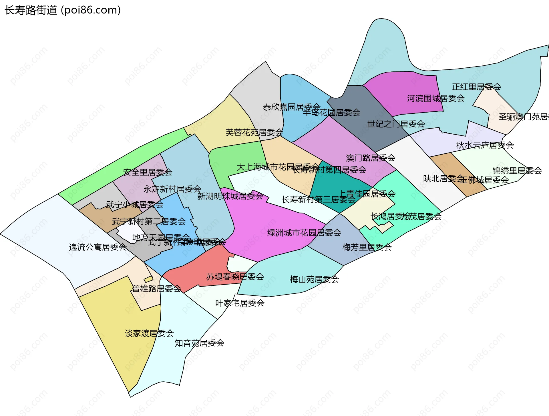 长寿路街道边界地图(五级行政区划)