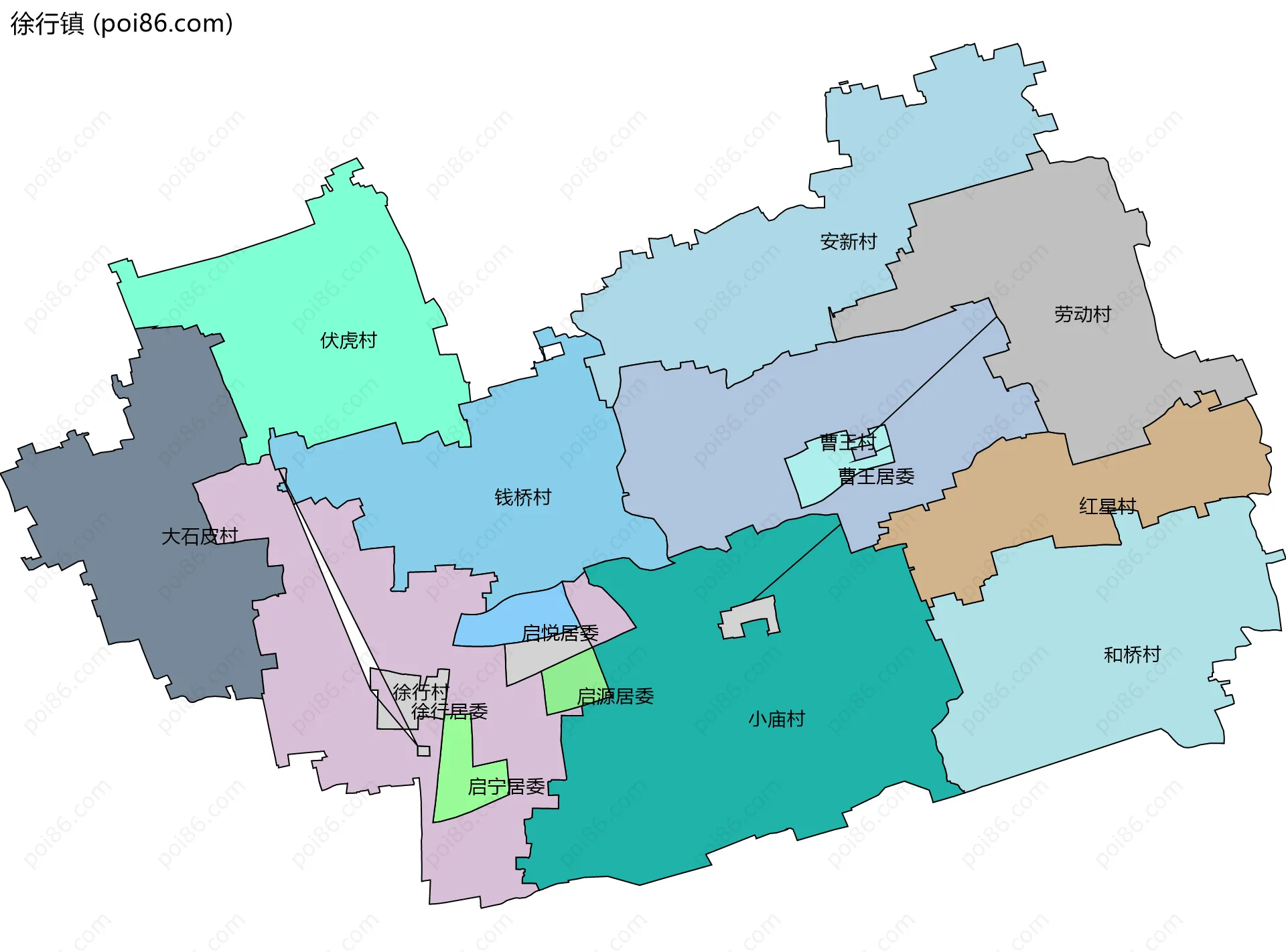 徐行镇边界地图(五级行政区划)
