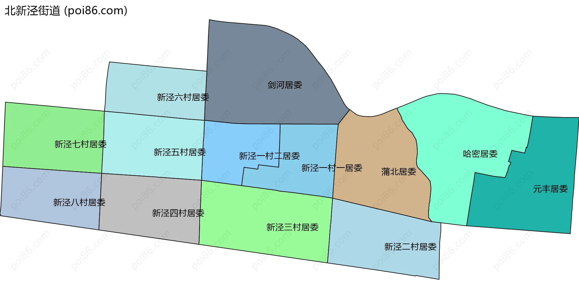 北新泾街道边界地图(五级行政区划)