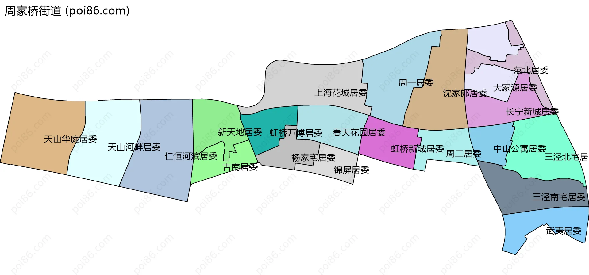 周家桥街道边界地图(五级行政区划)