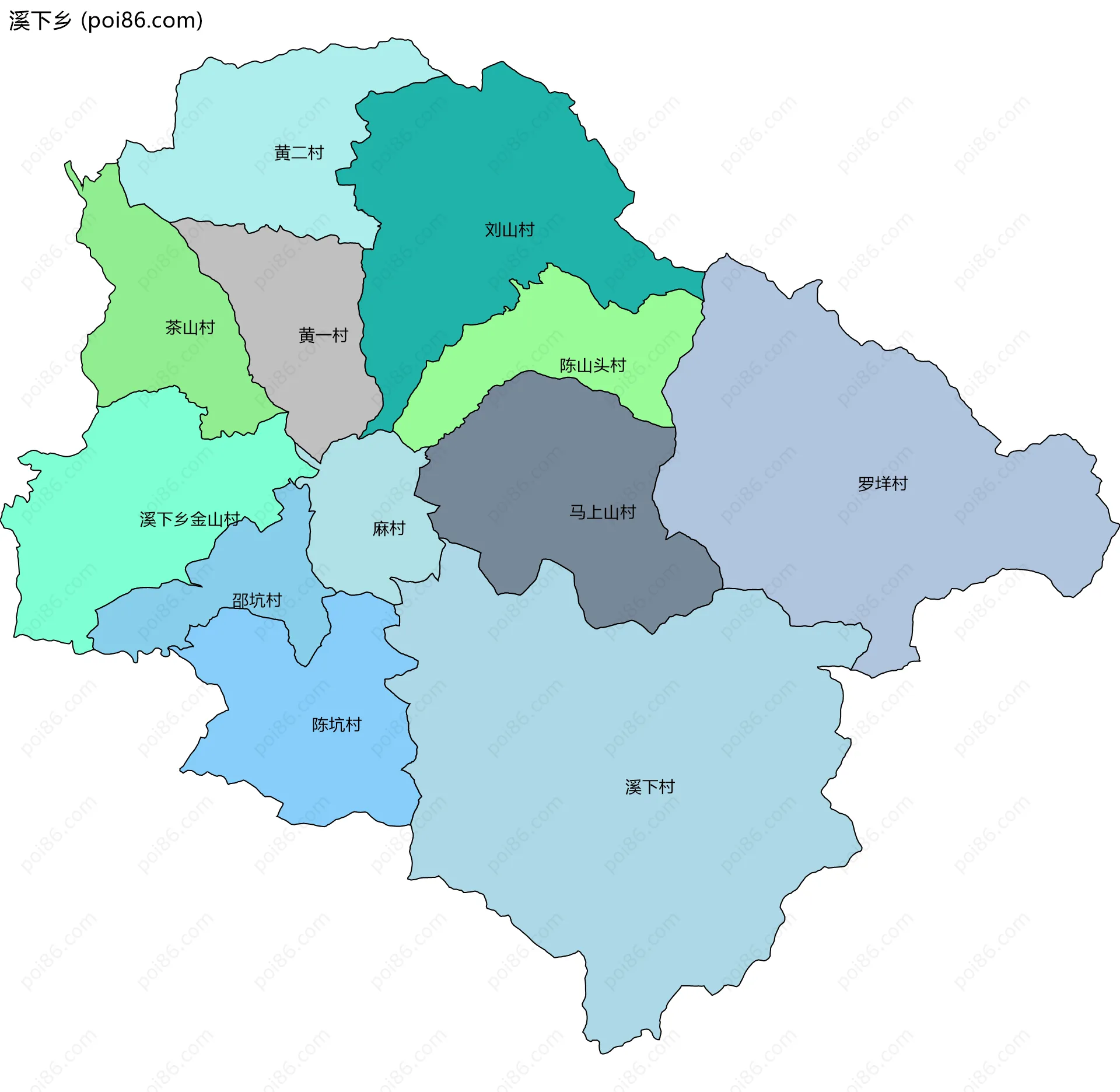 溪下乡边界地图(五级行政区划)