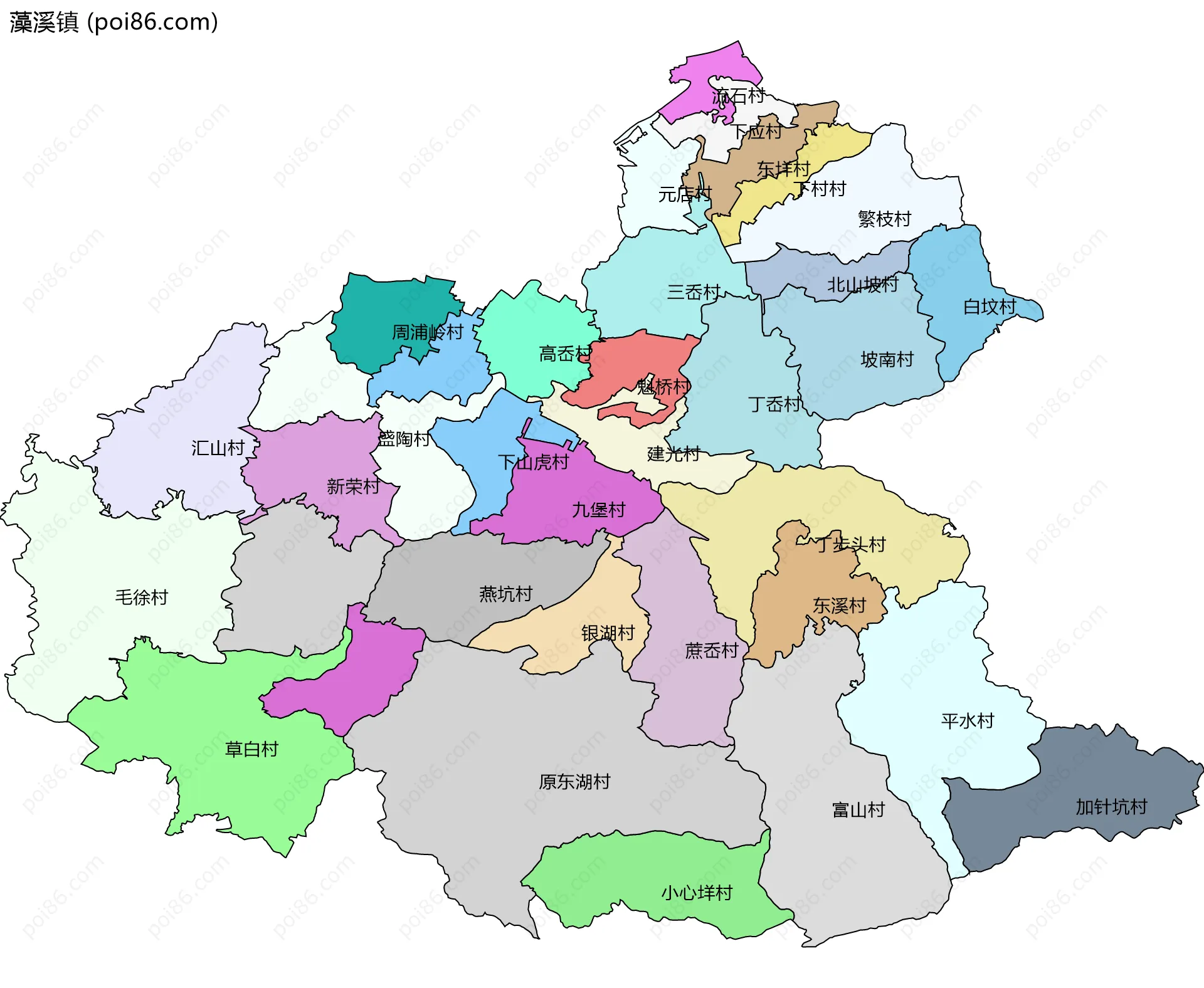 藻溪镇边界地图(五级行政区划)