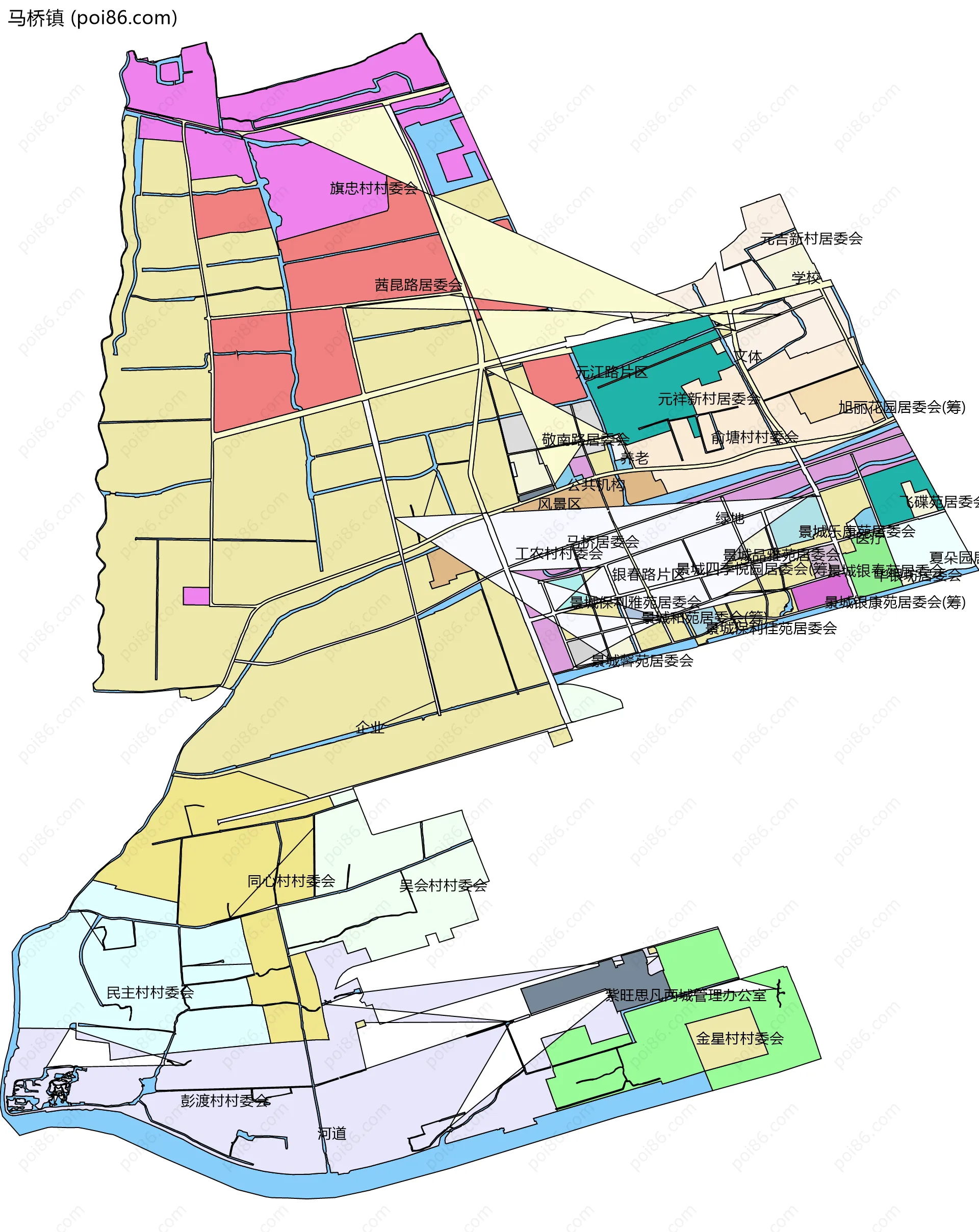 马桥镇边界地图(五级行政区划)