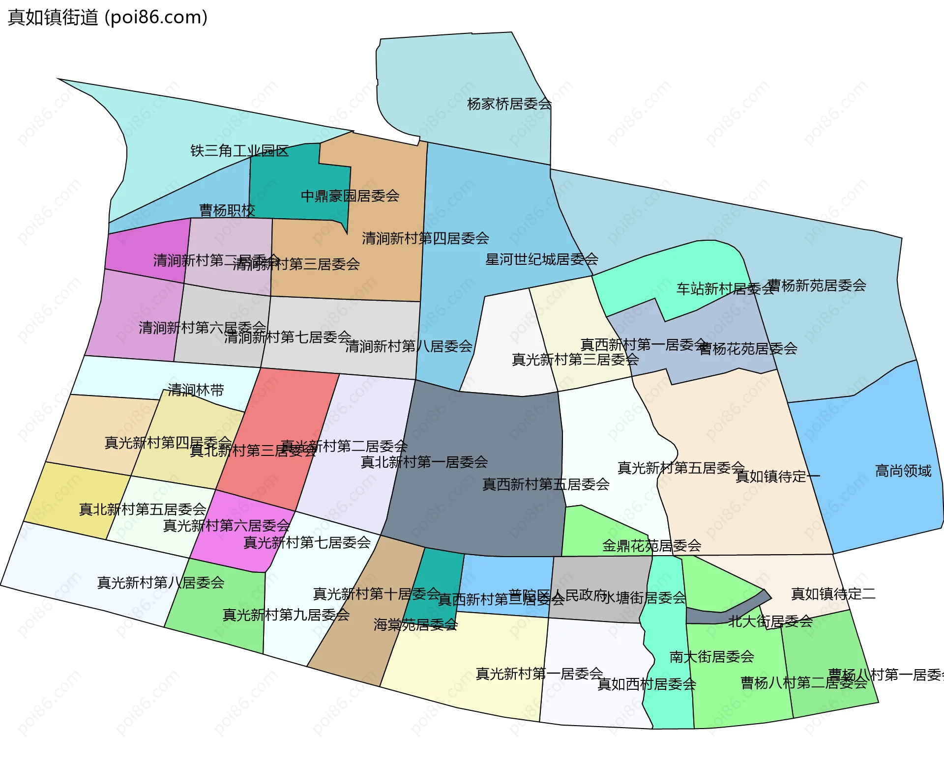 真如镇街道边界地图(五级行政区划)