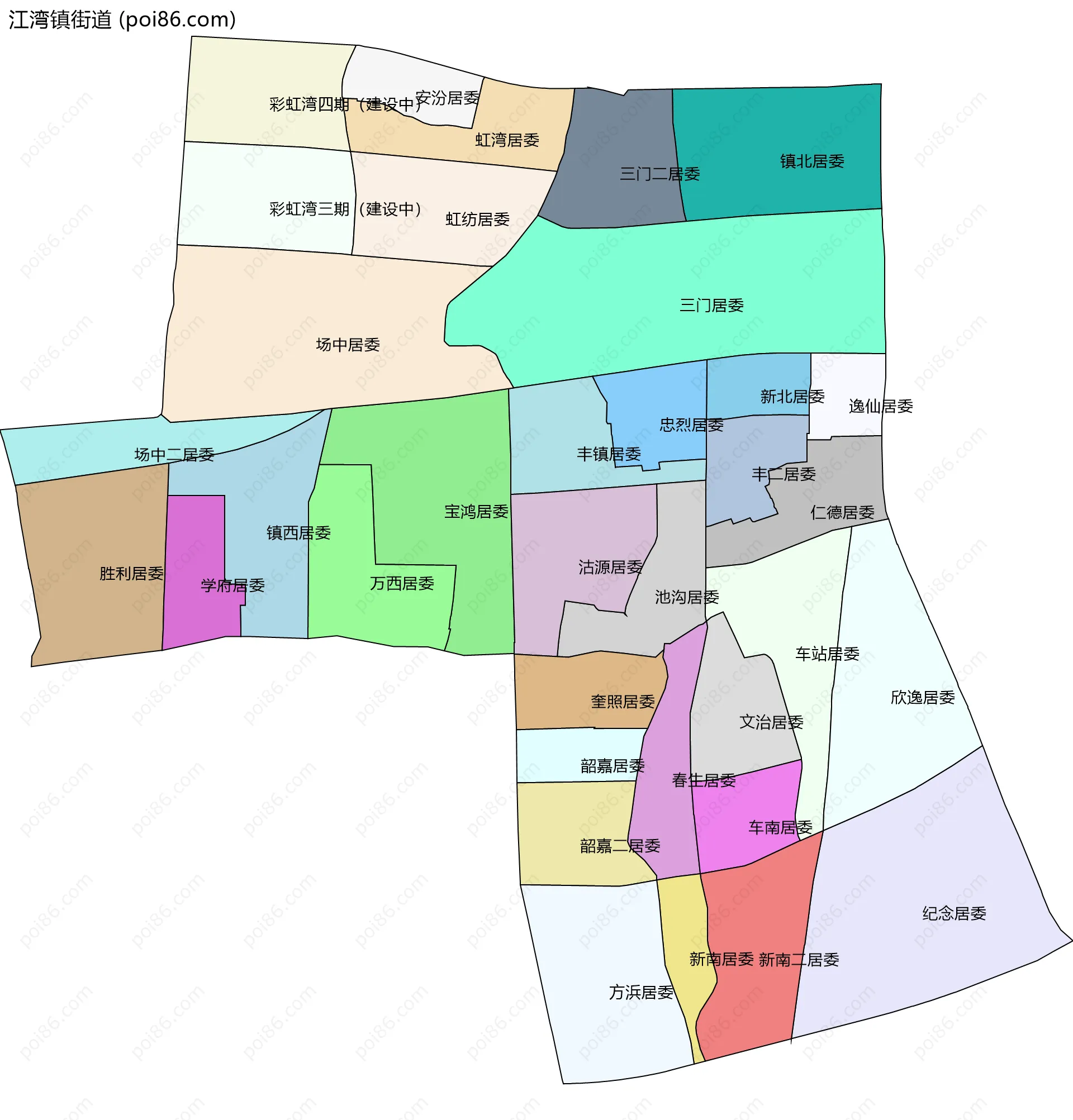 江湾镇街道边界地图(五级行政区划)