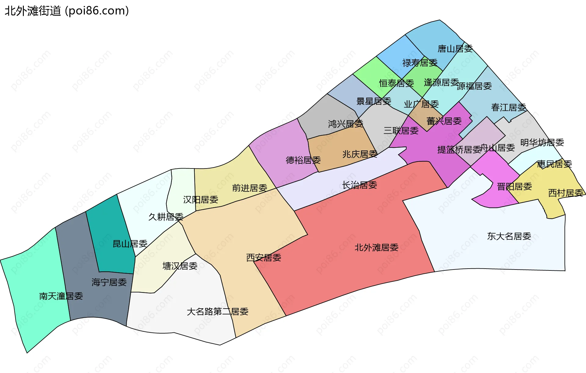 北外滩街道边界地图(五级行政区划)