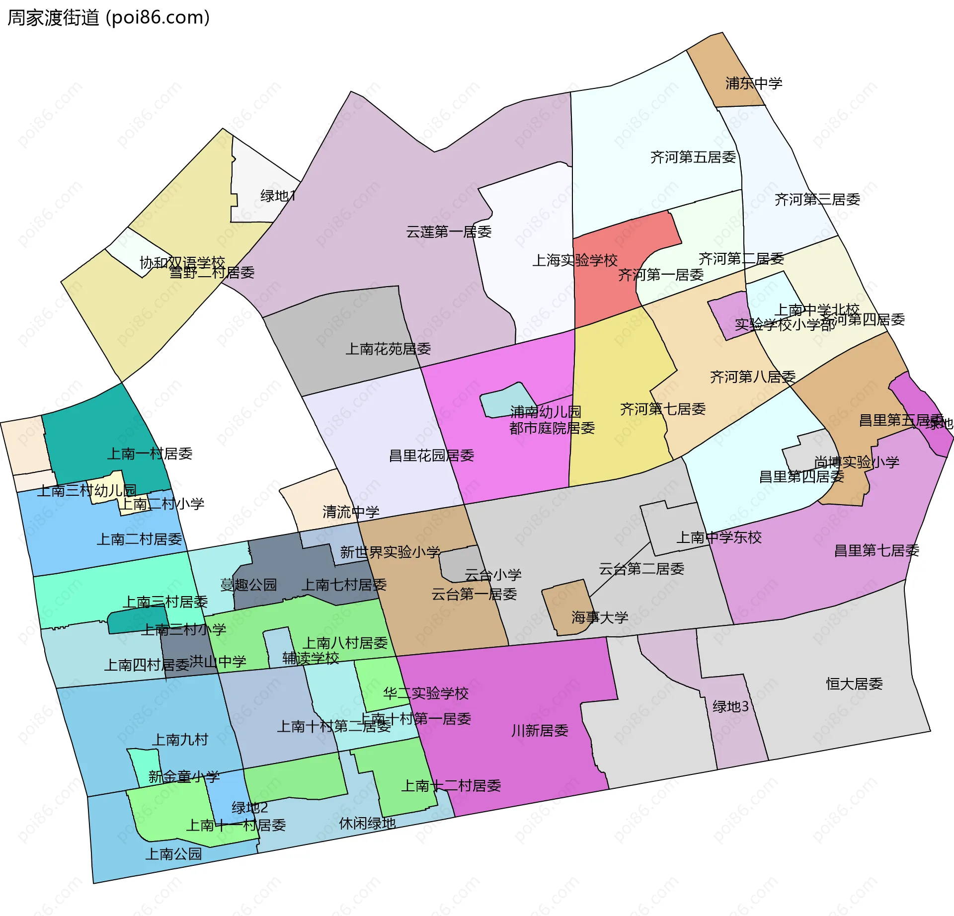 周家渡街道边界地图(五级行政区划)
