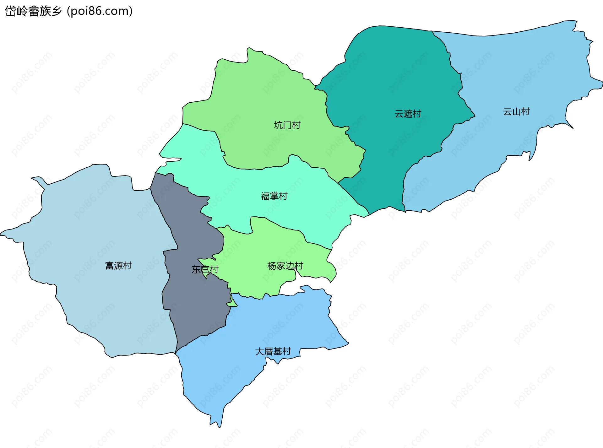 岱岭畲族乡边界地图(五级行政区划)