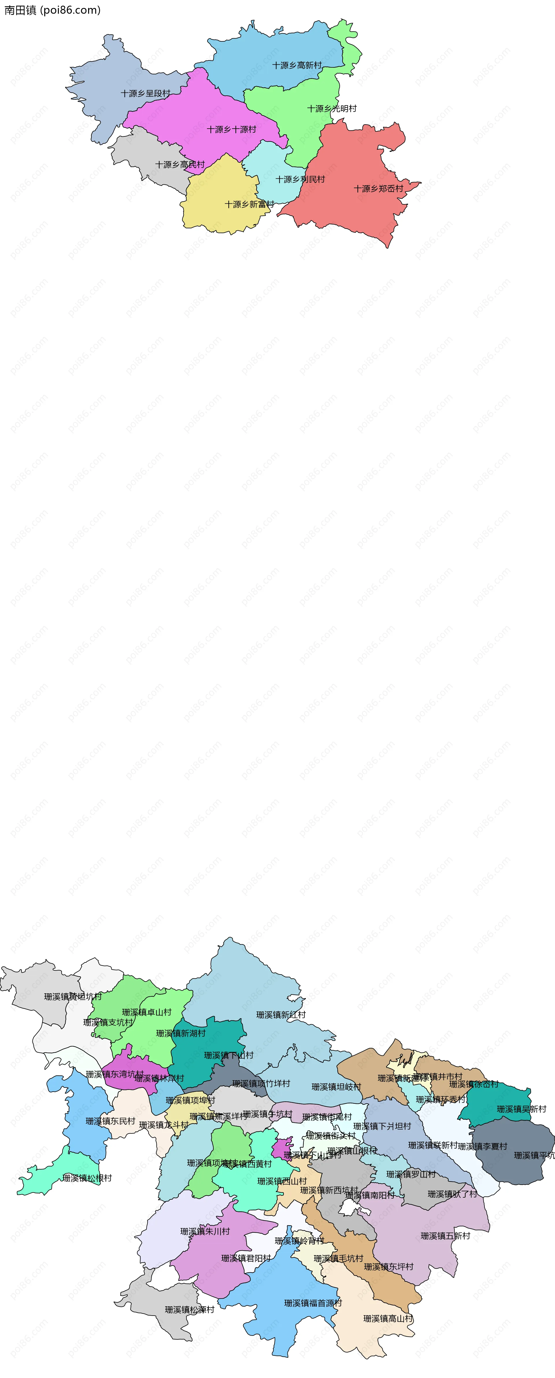 南田镇边界地图(五级行政区划)