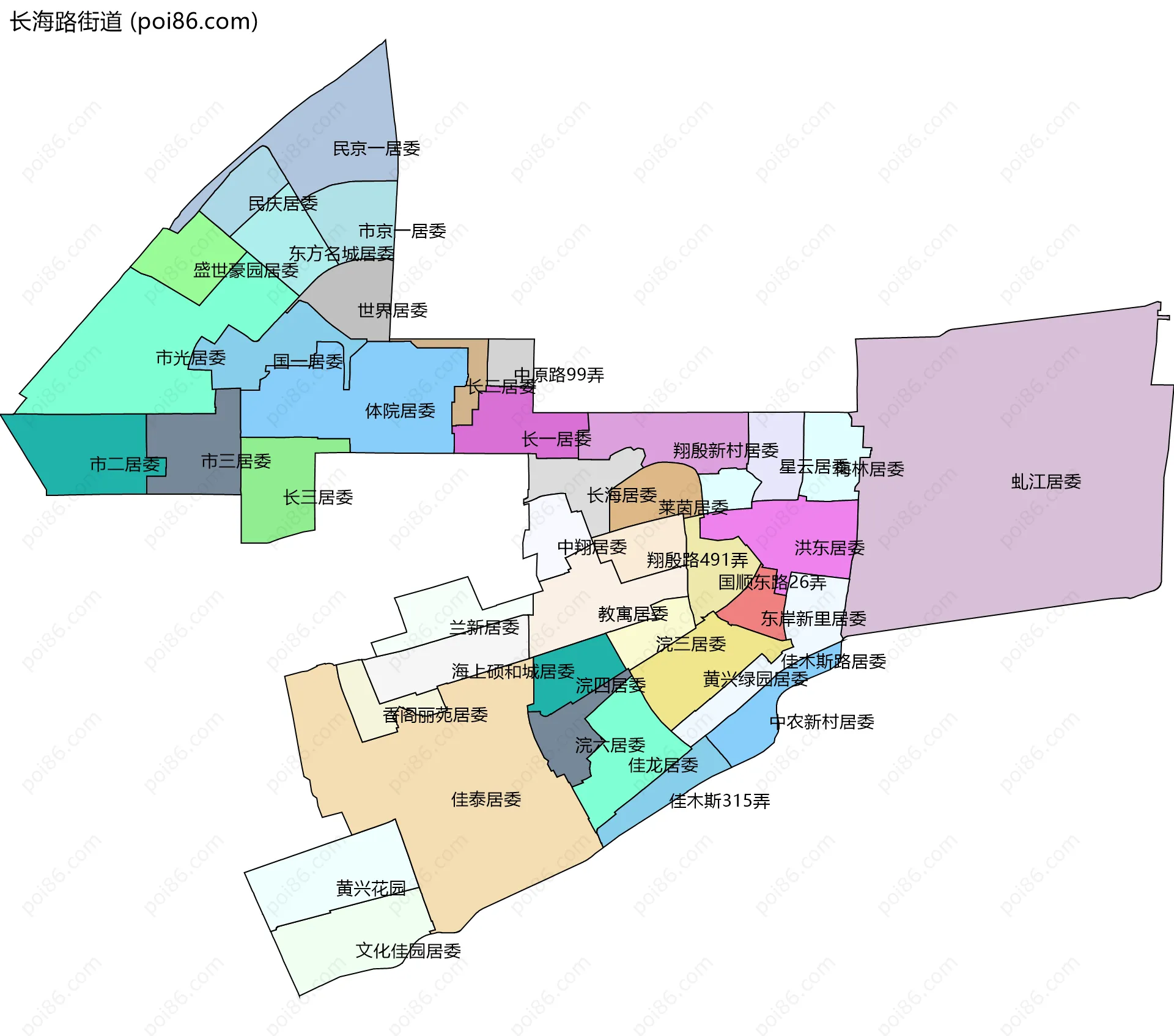 长海路街道边界地图(五级行政区划)