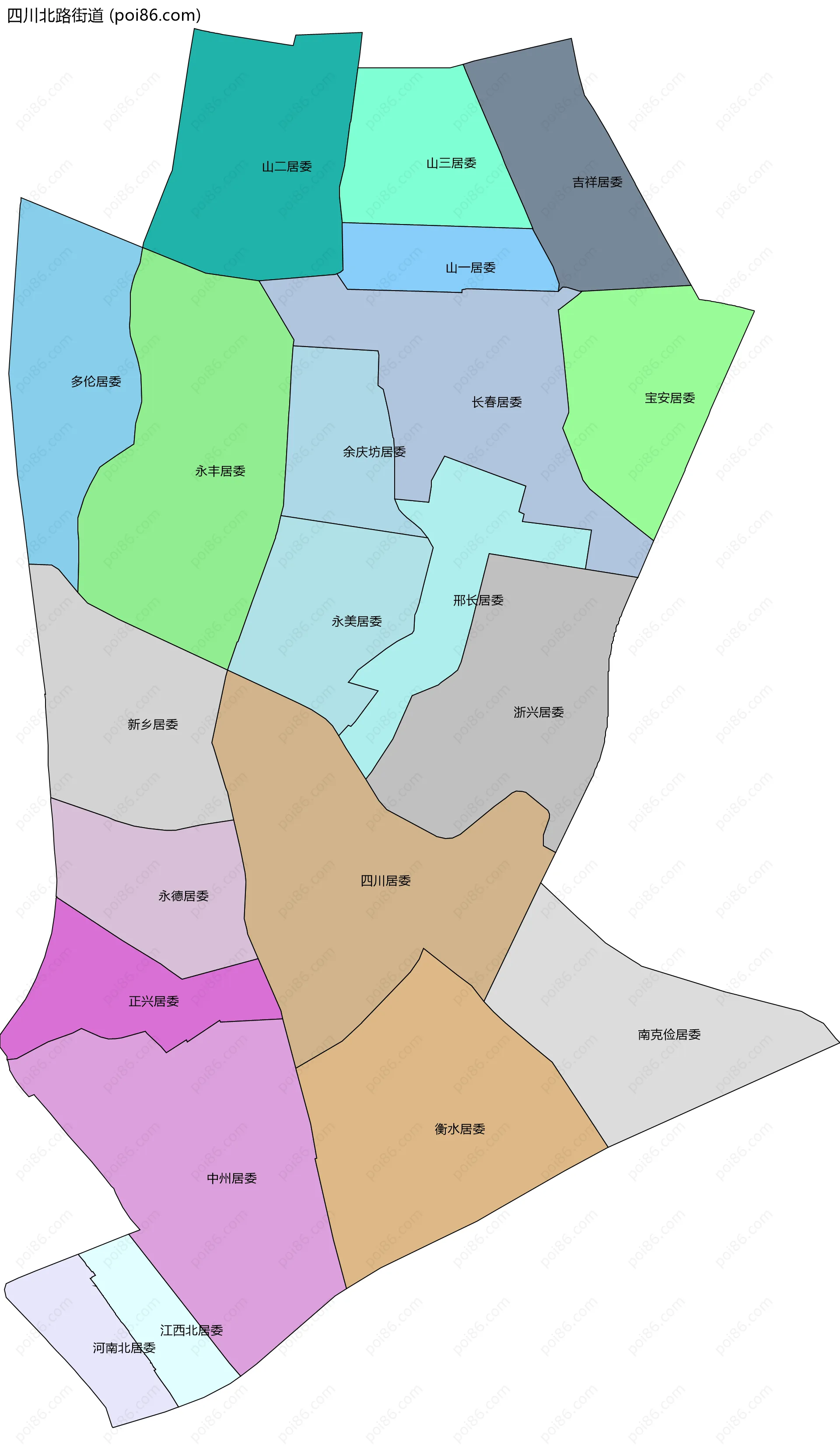 四川北路街道边界地图(五级行政区划)