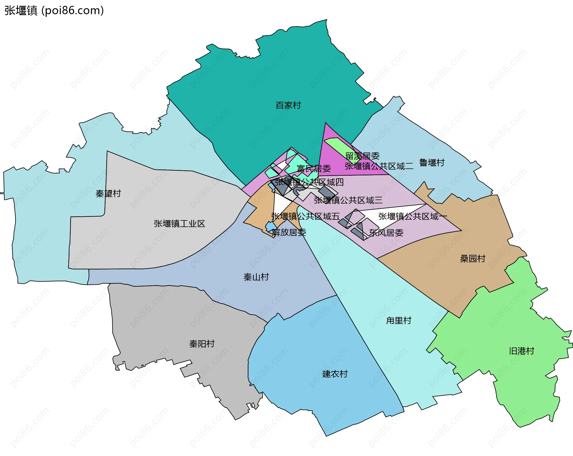 张堰镇边界地图(五级行政区划)