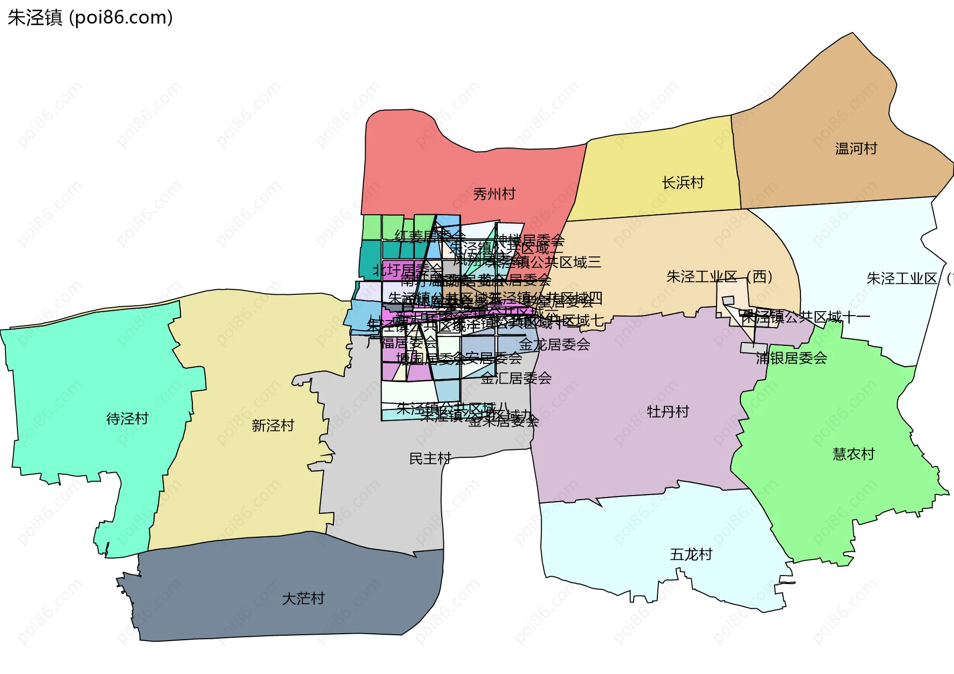 朱泾镇边界地图(五级行政区划)