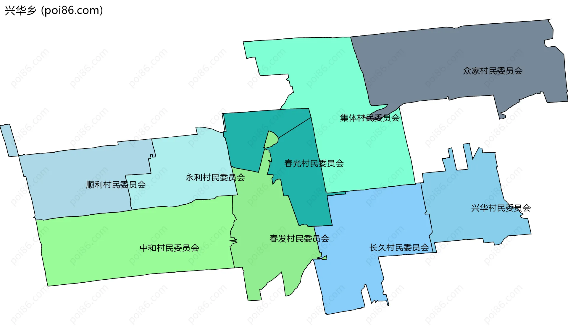 兴华乡边界地图(五级行政区划)