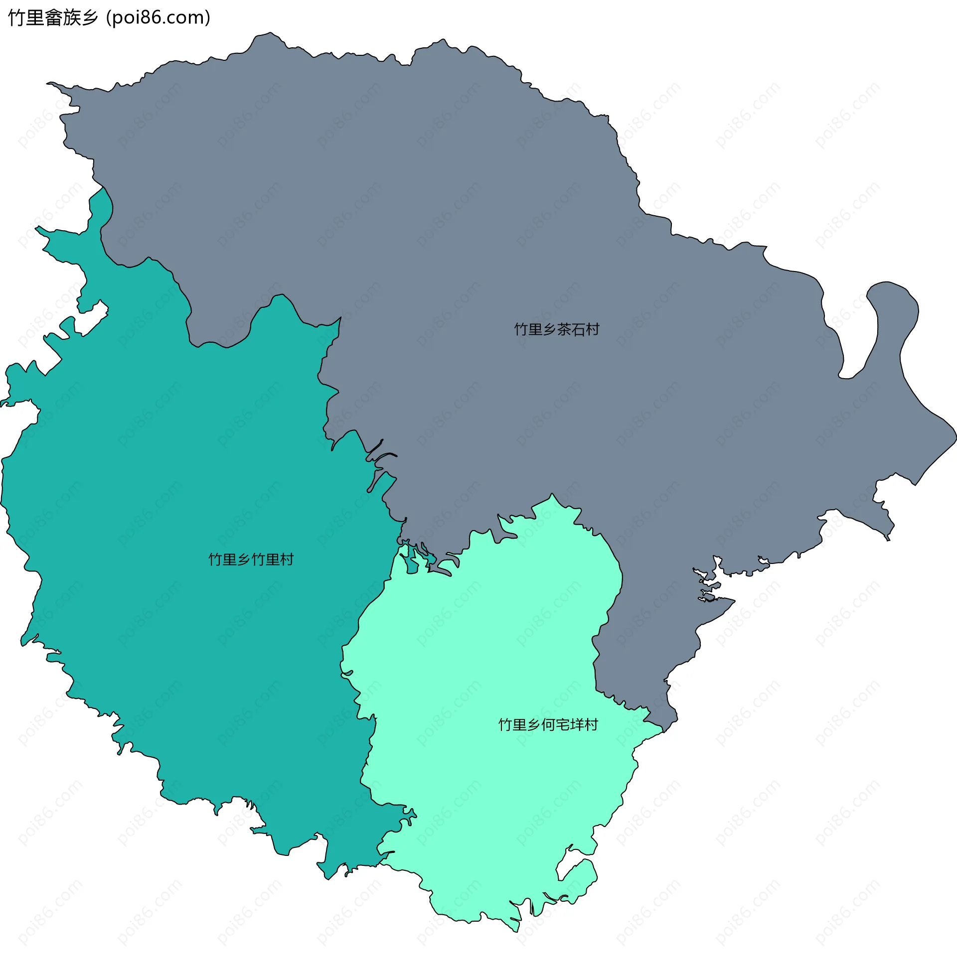 竹里畲族乡边界地图(五级行政区划)