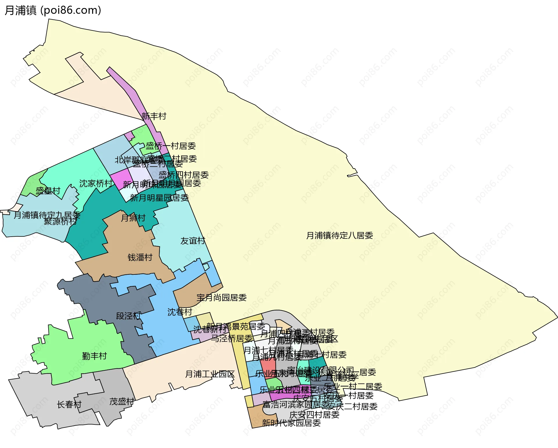月浦镇边界地图(五级行政区划)