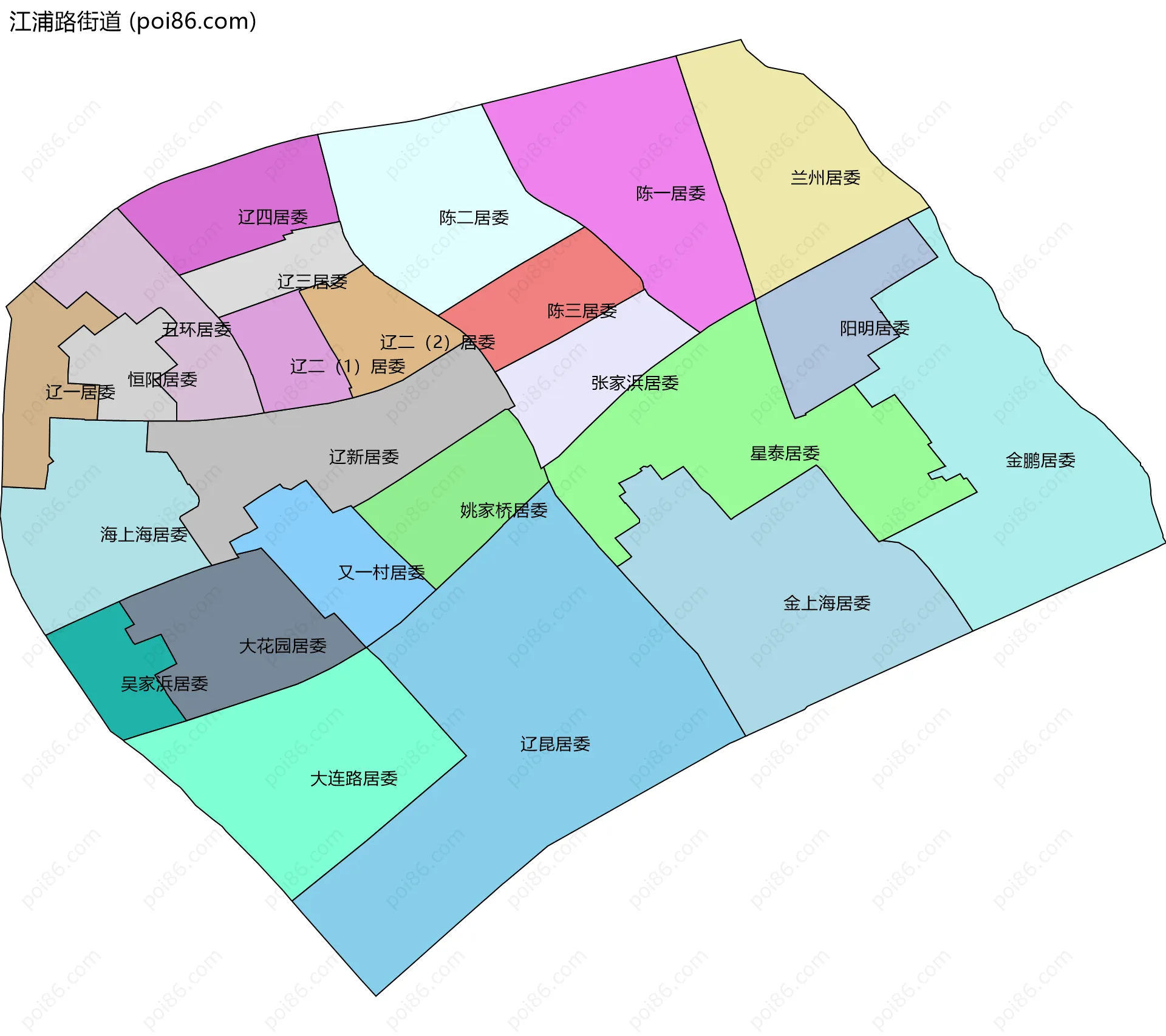 江浦路街道边界地图(五级行政区划)