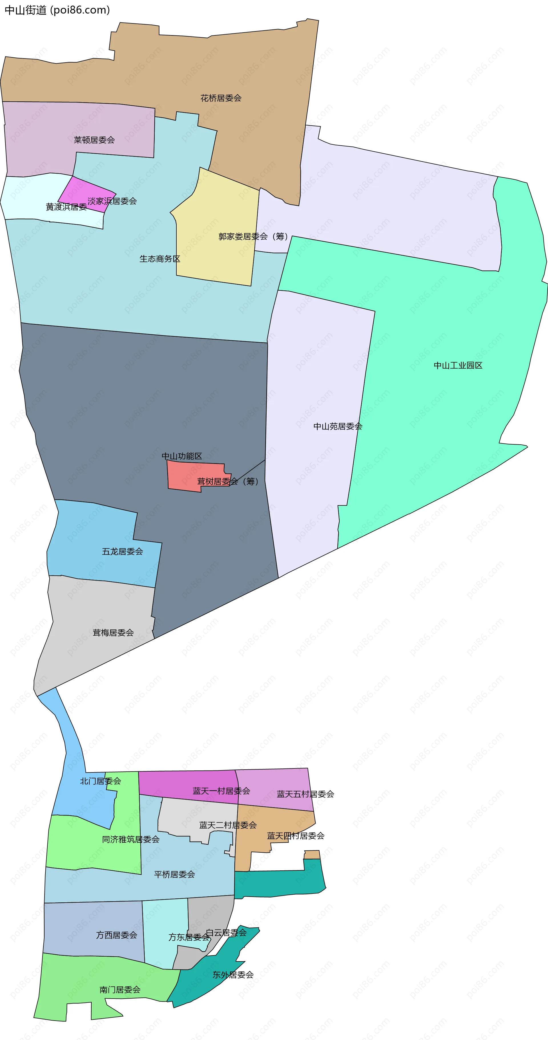 中山街道边界地图(五级行政区划)