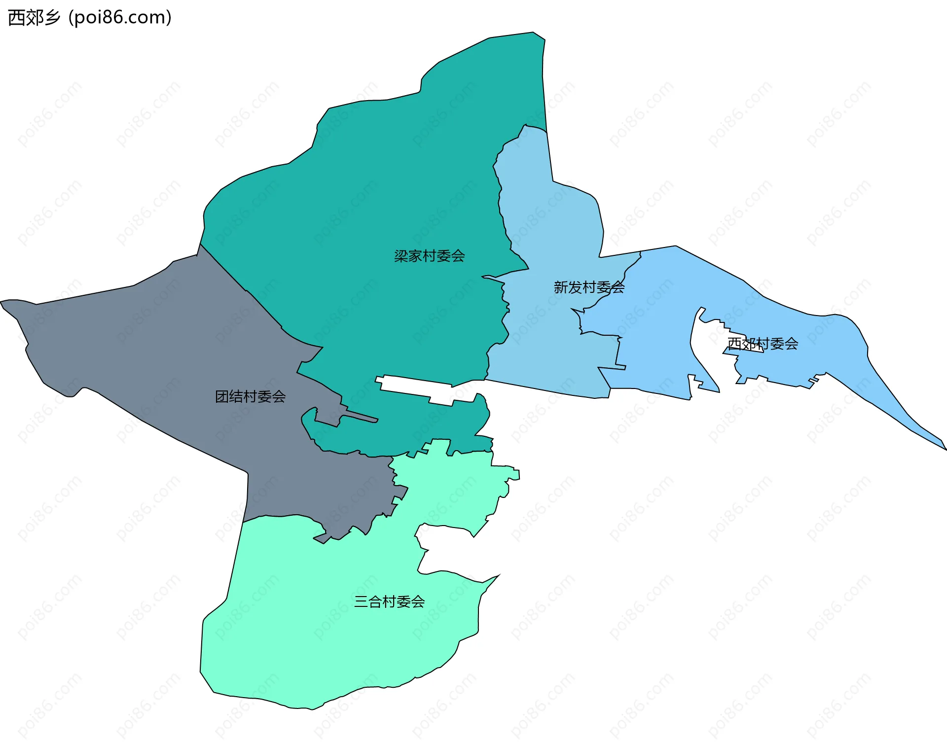 西郊乡边界地图(五级行政区划)