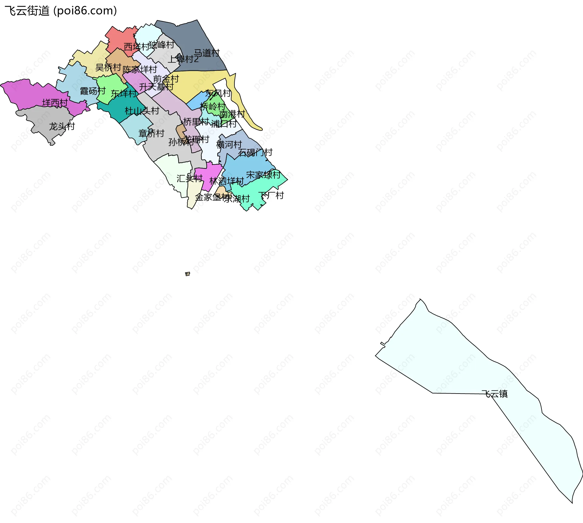 飞云街道边界地图(五级行政区划)