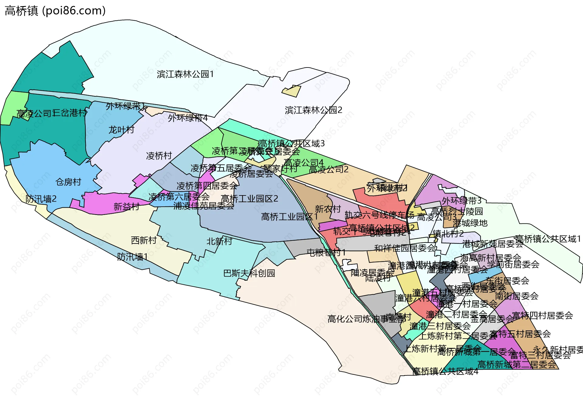 高桥镇边界地图(五级行政区划)