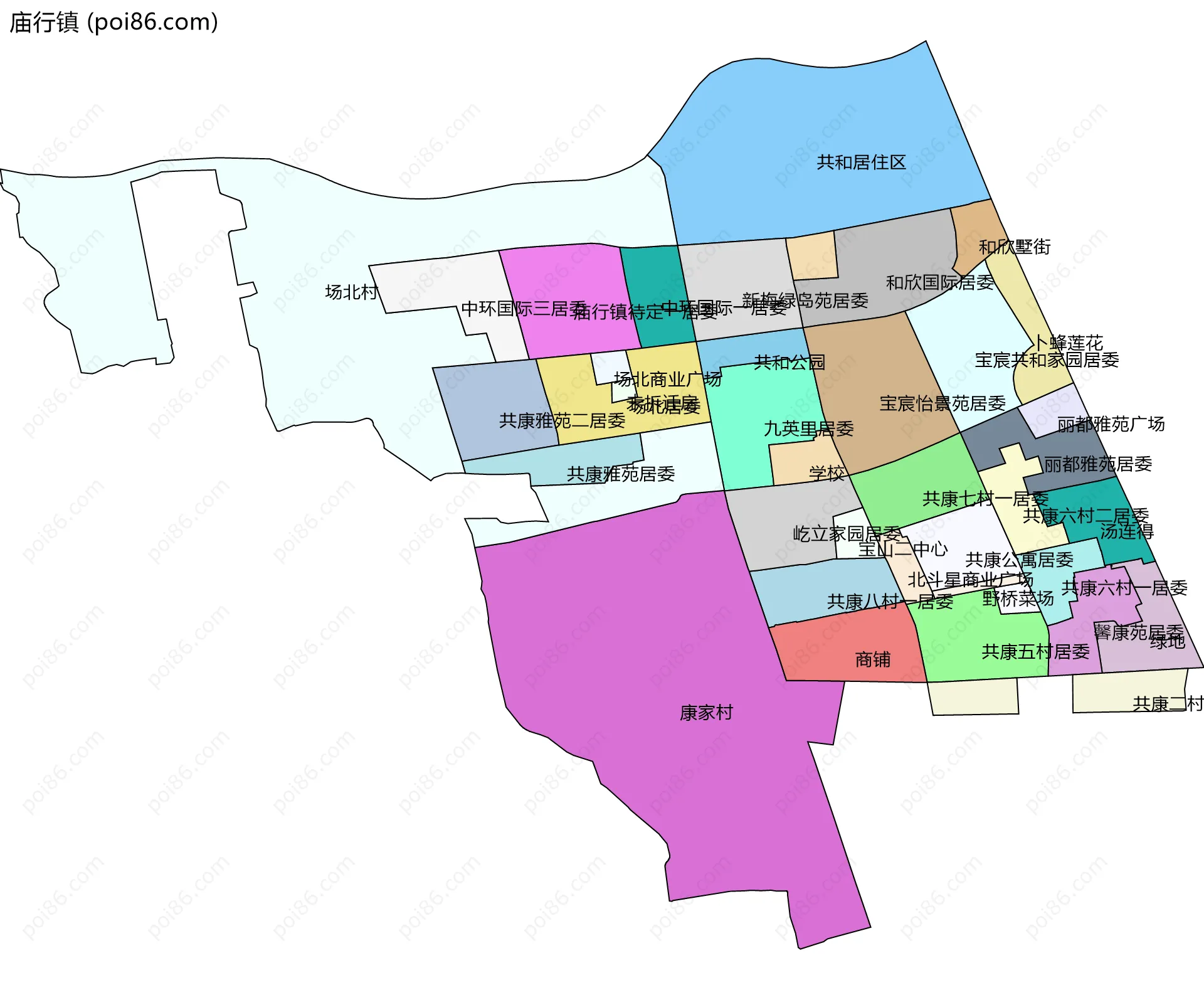 庙行镇边界地图(五级行政区划)