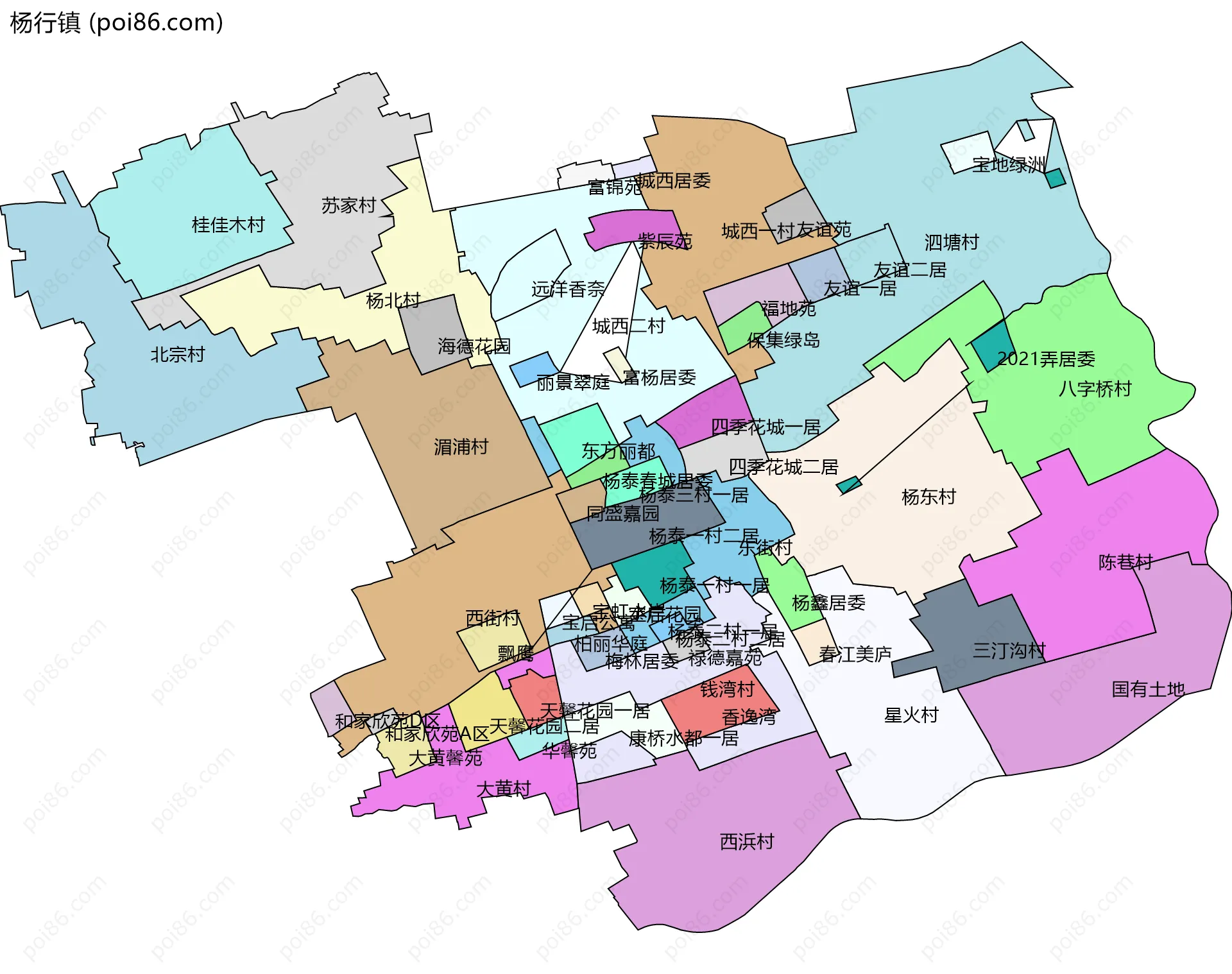 杨行镇边界地图(五级行政区划)