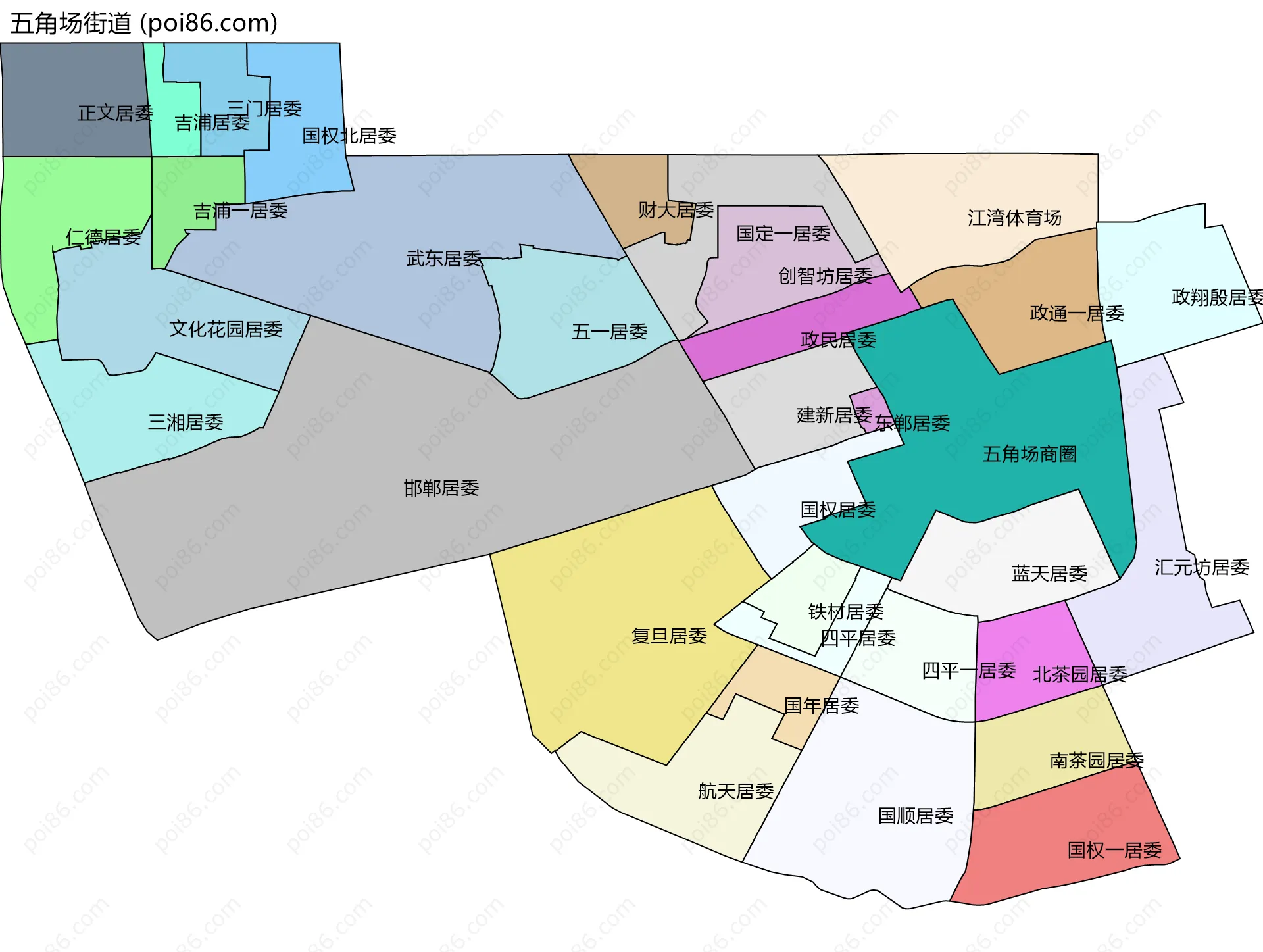 五角场街道边界地图(五级行政区划)