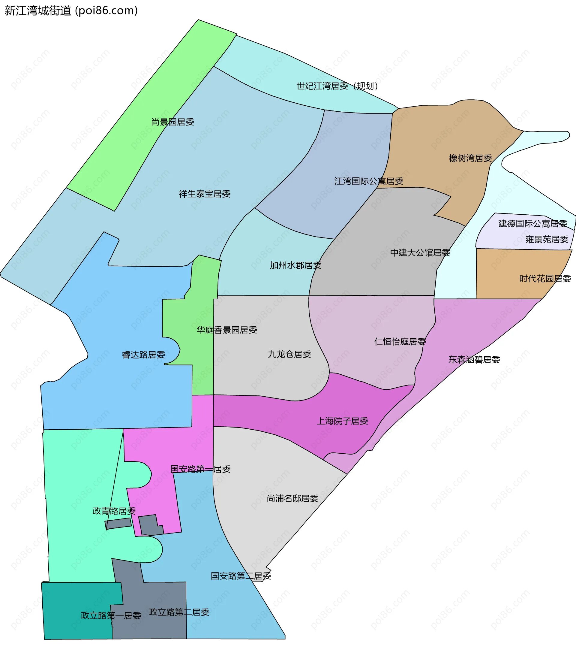 新江湾城街道边界地图(五级行政区划)