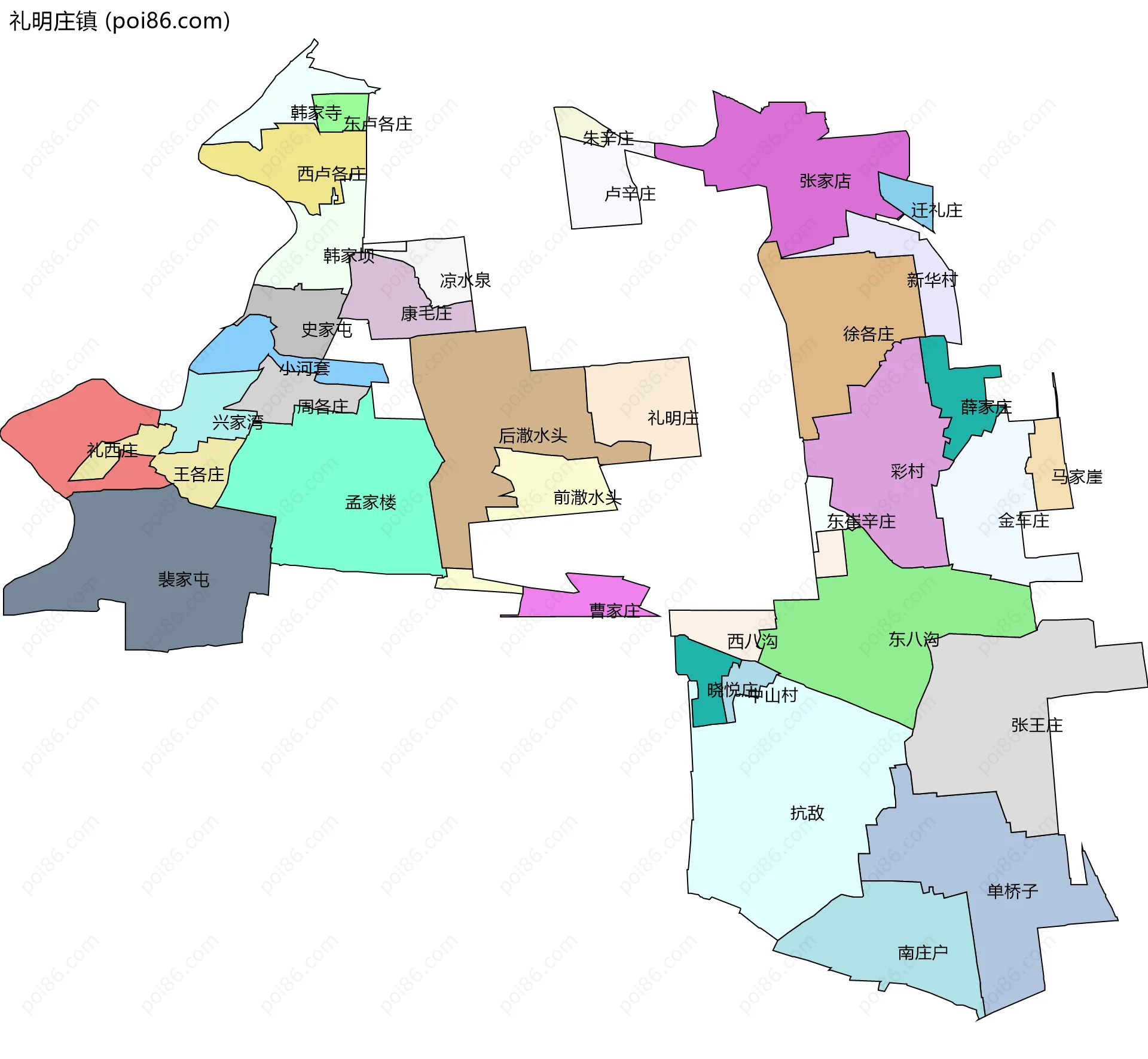 礼明庄镇边界地图(五级行政区划)