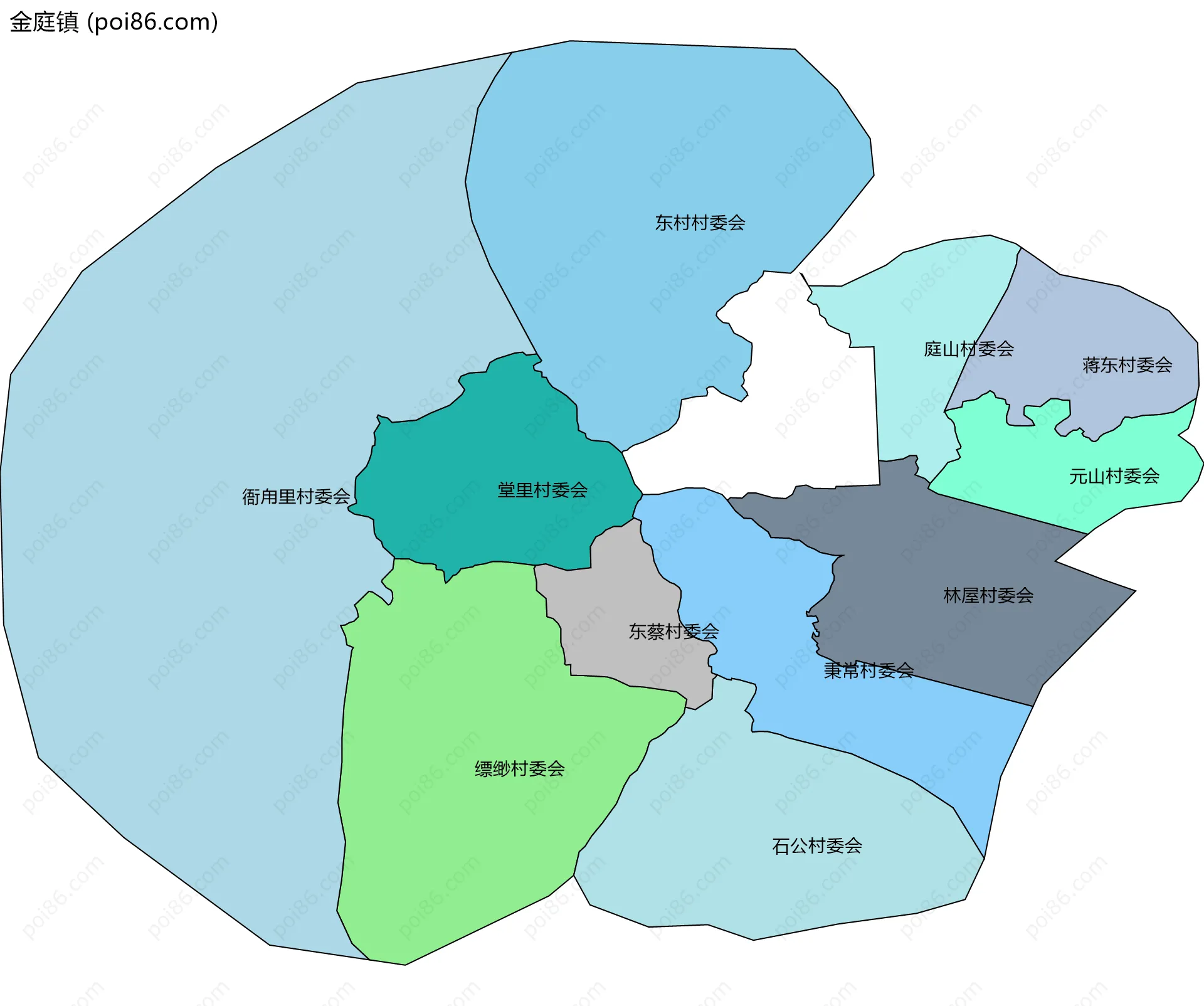 金庭镇边界地图(五级行政区划)