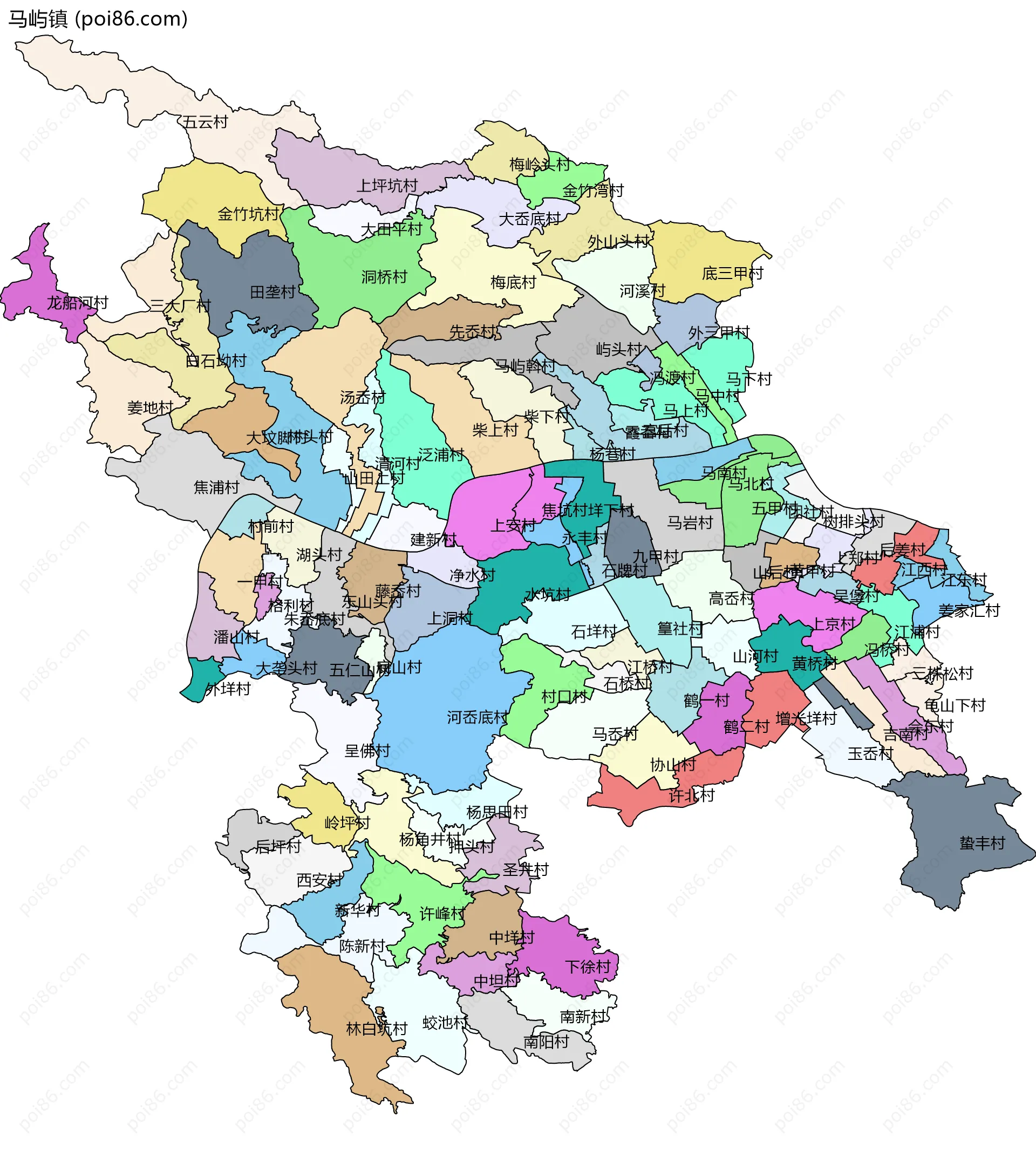 马屿镇边界地图(五级行政区划)