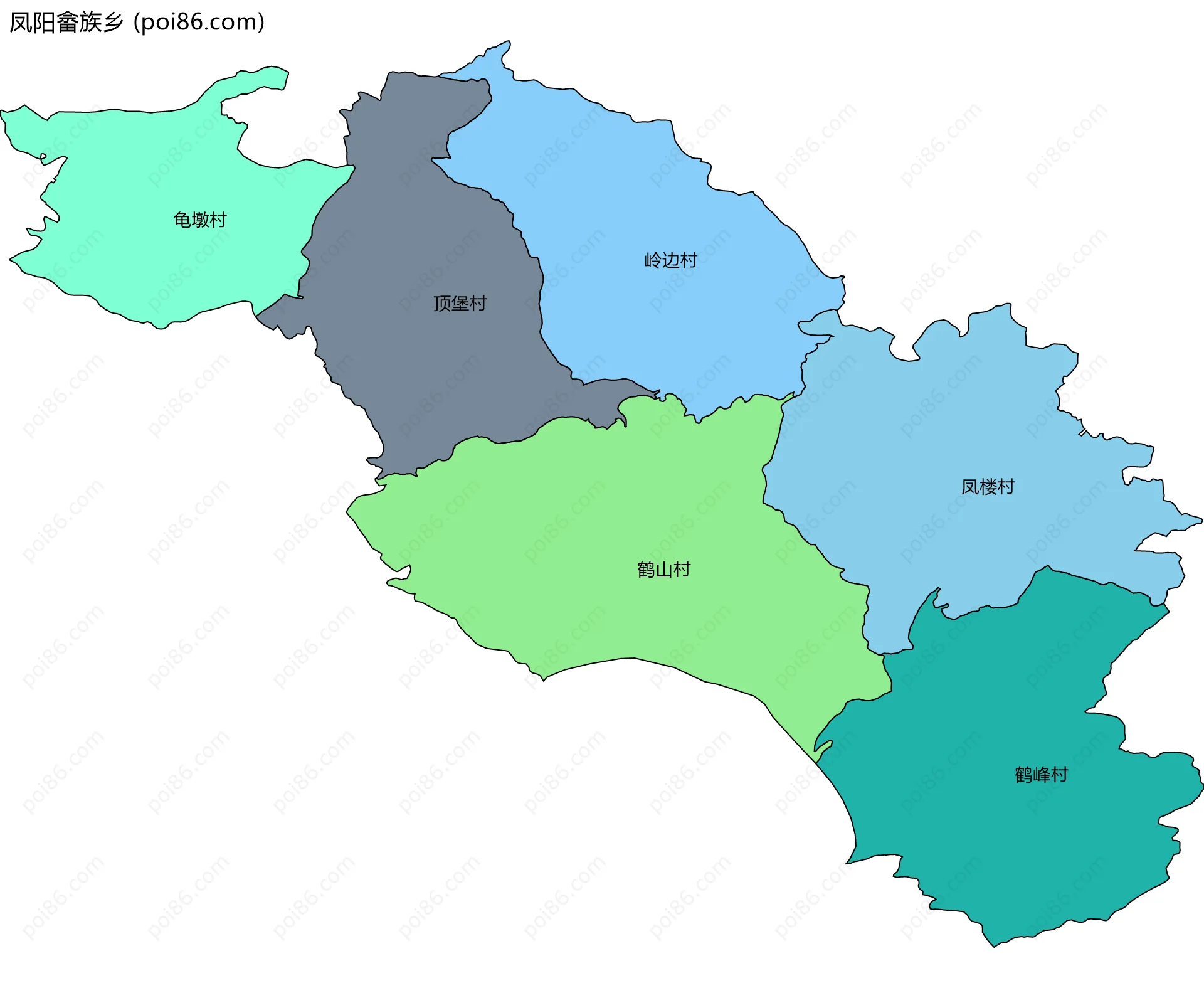 凤阳畲族乡边界地图(五级行政区划)