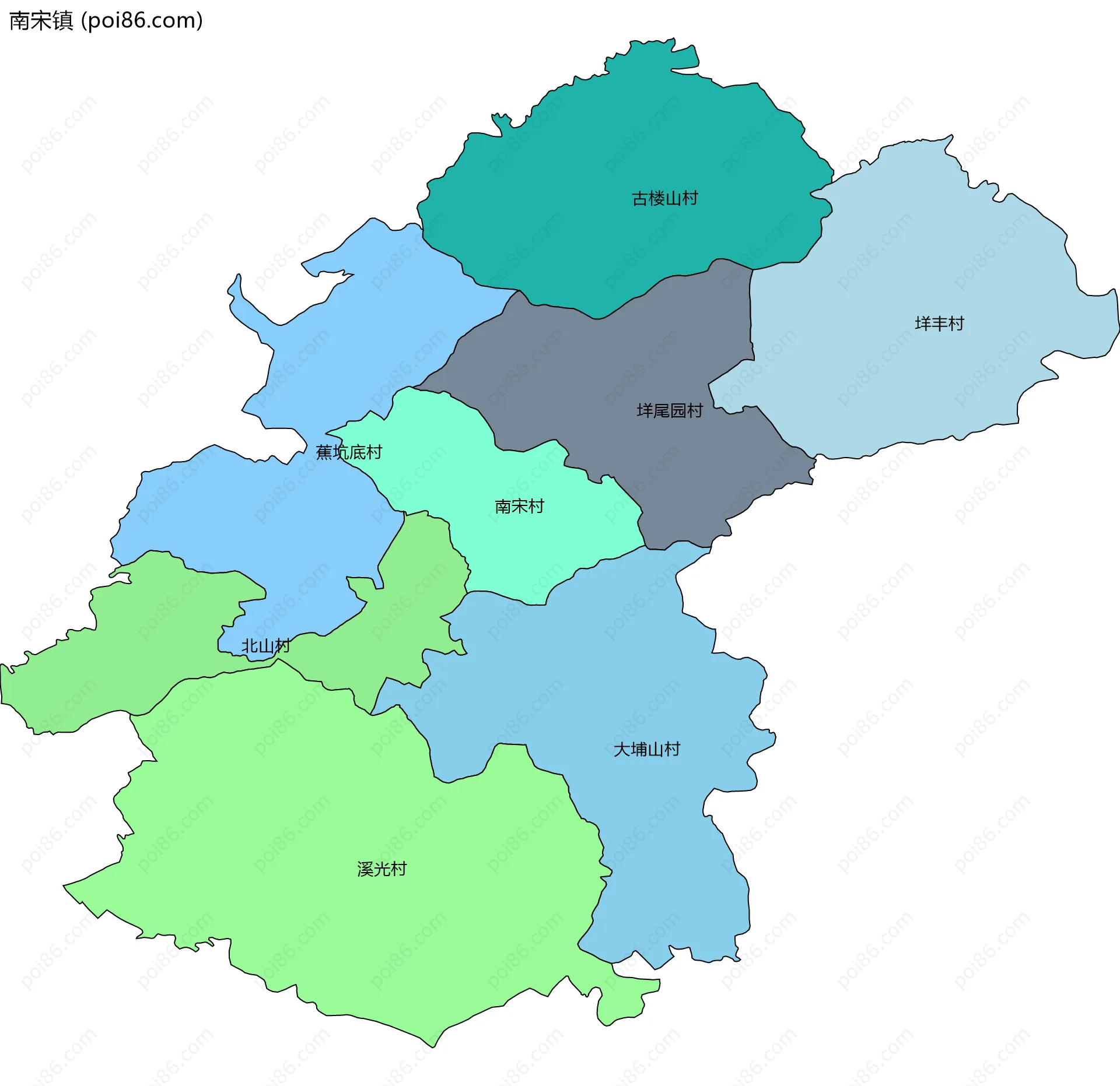 南宋镇边界地图(五级行政区划)