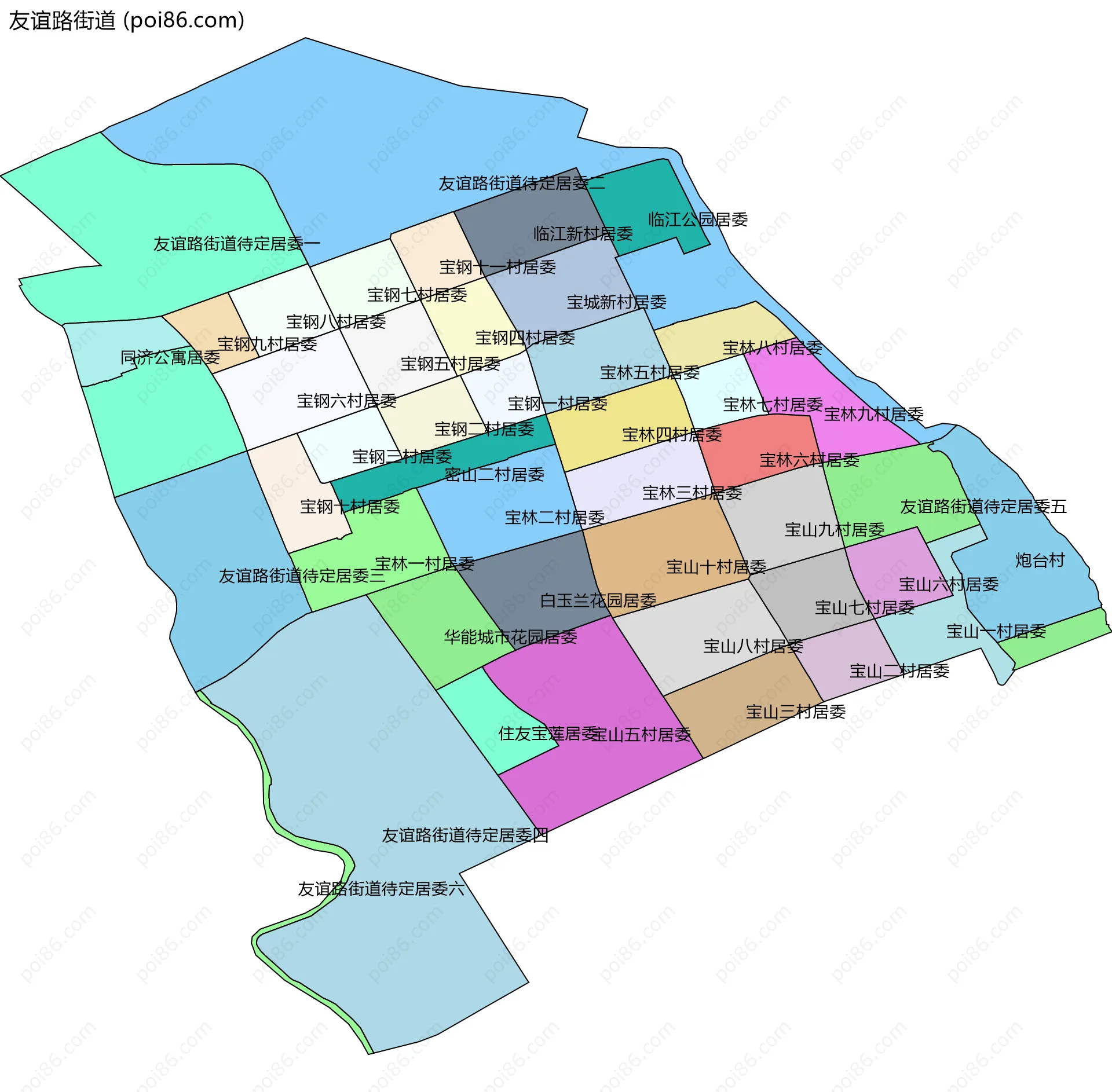 友谊路街道边界地图(五级行政区划)