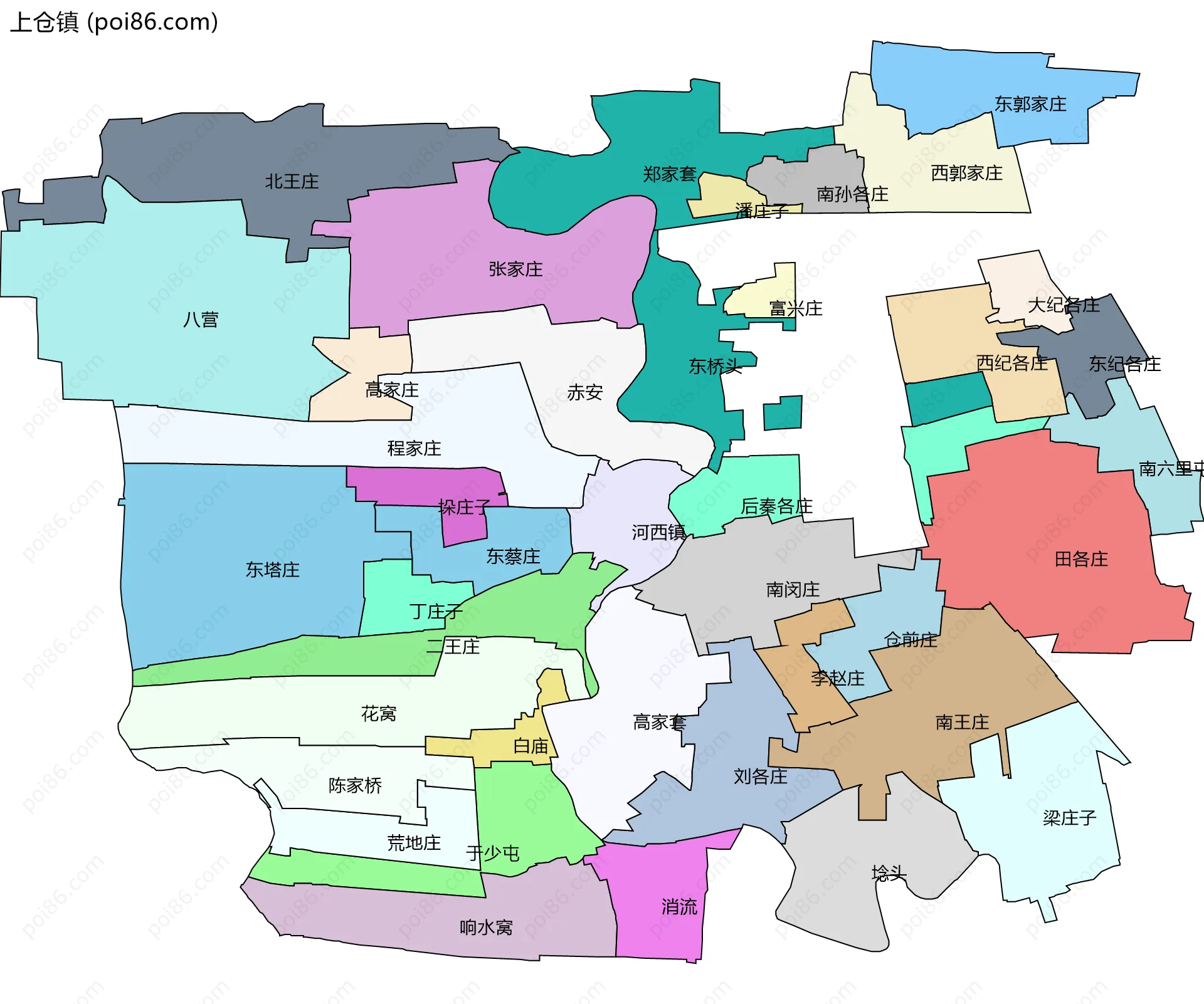 上仓镇边界地图(五级行政区划)