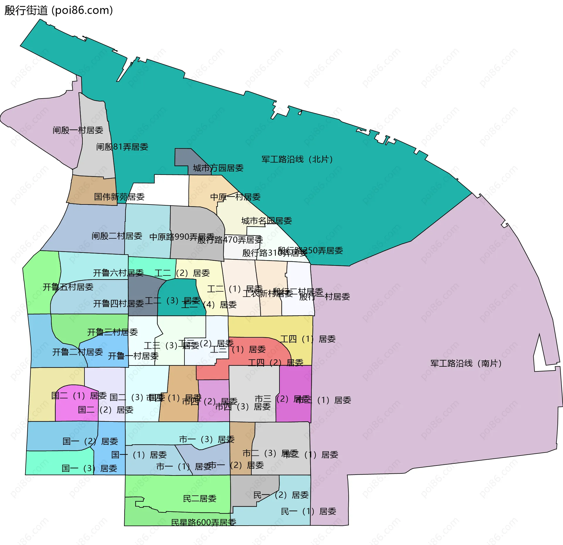 殷行街道边界地图(五级行政区划)