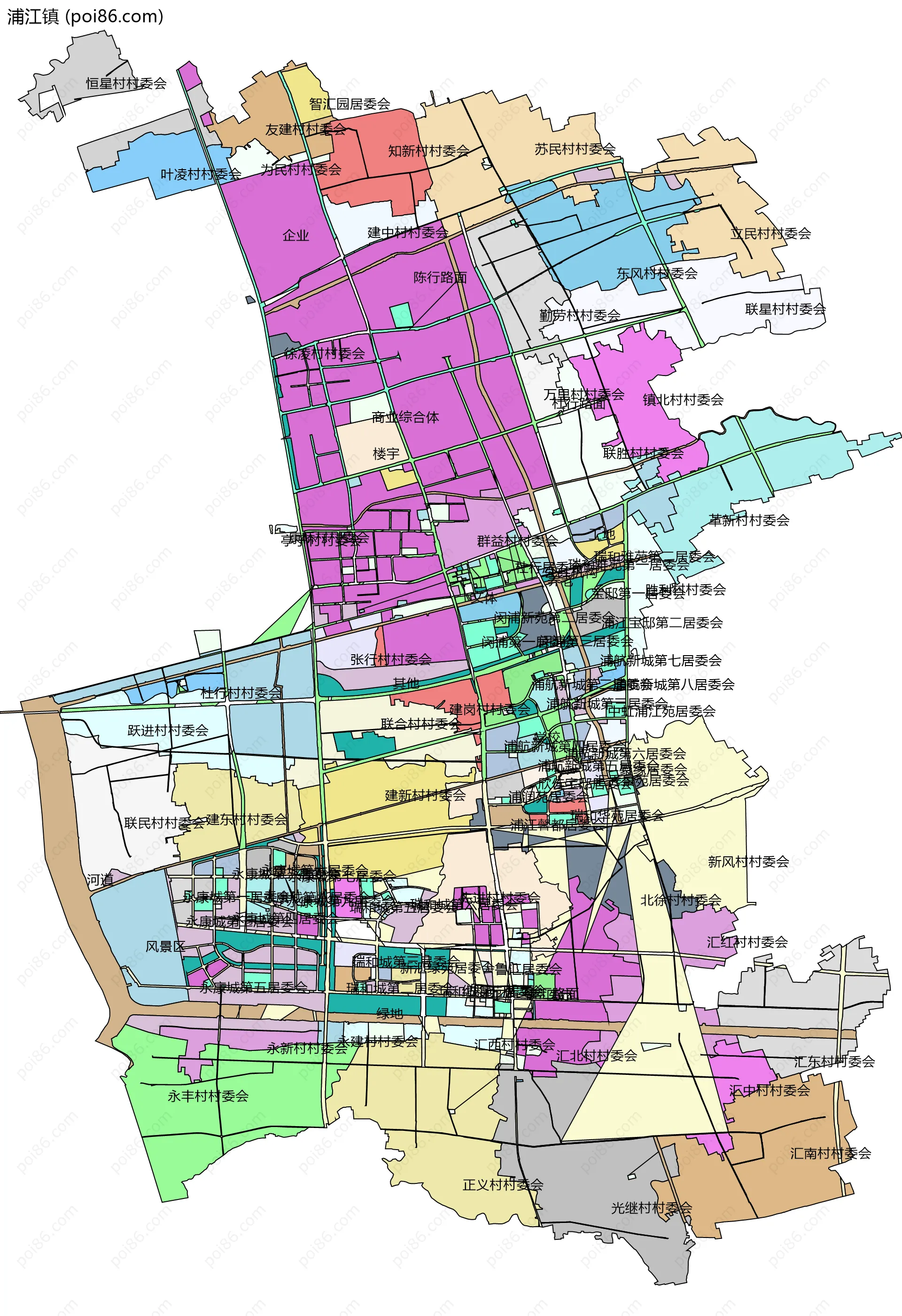 浦江镇边界地图(五级行政区划)