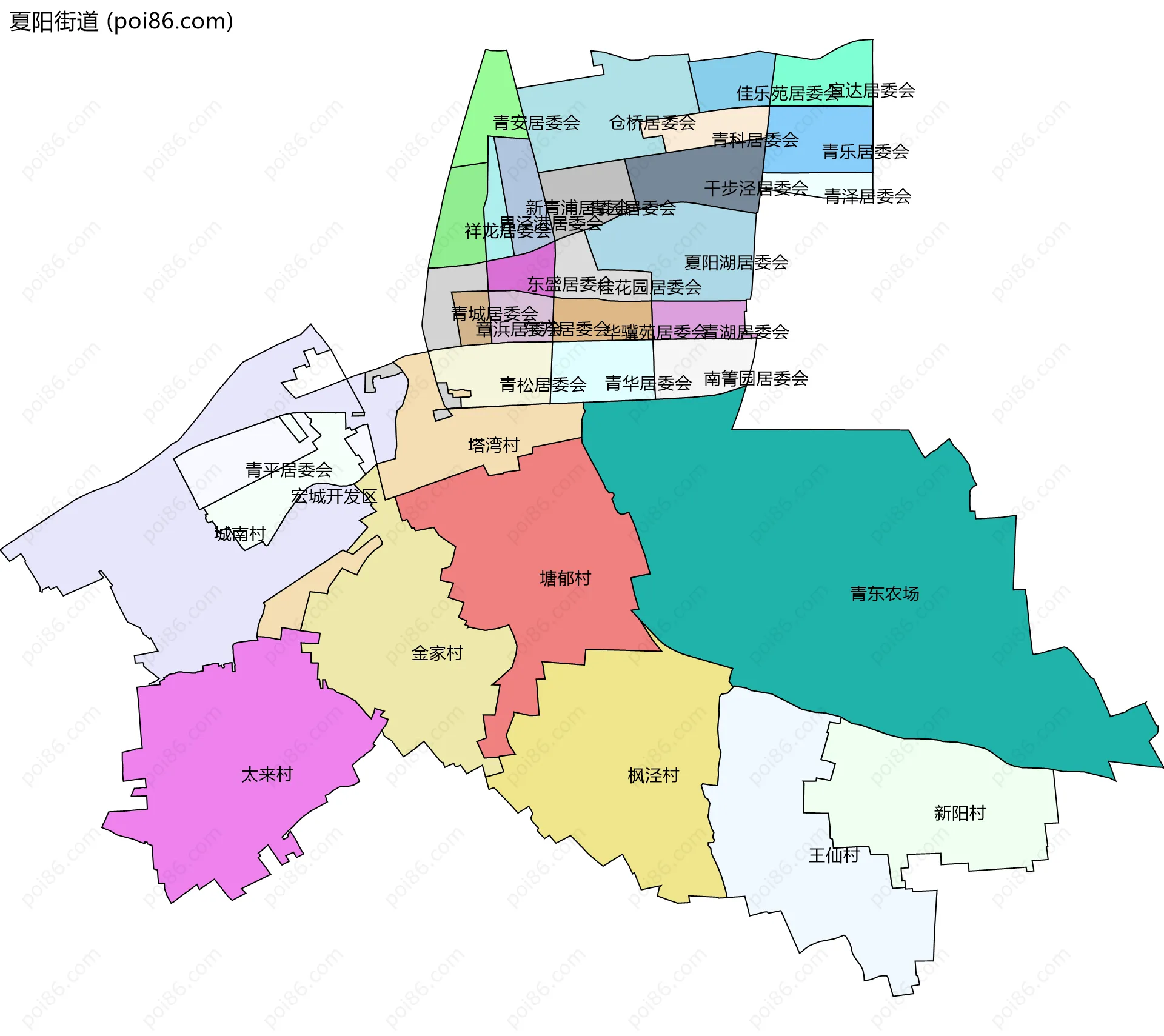 夏阳街道边界地图(五级行政区划)