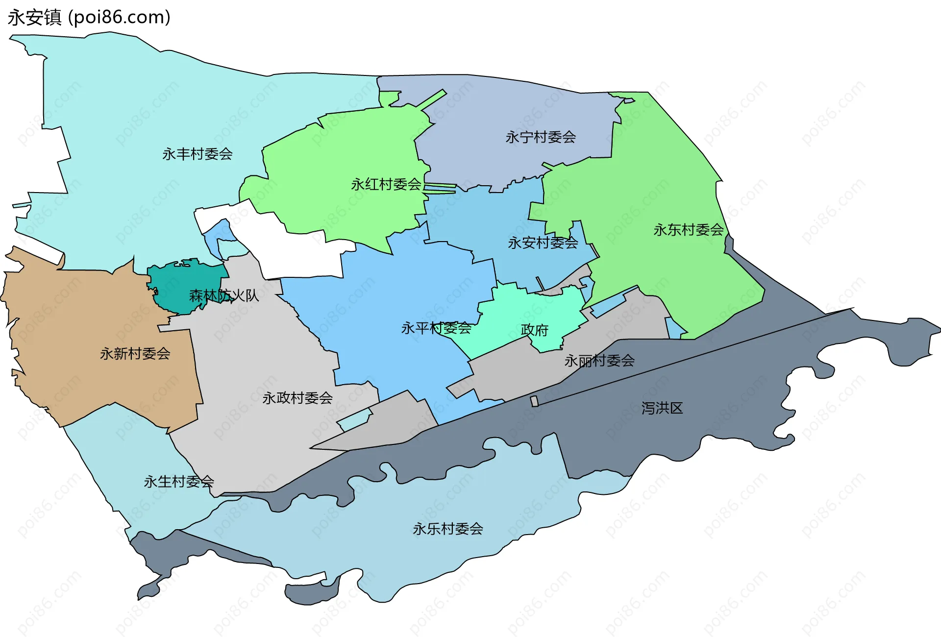 永安镇边界地图(五级行政区划)