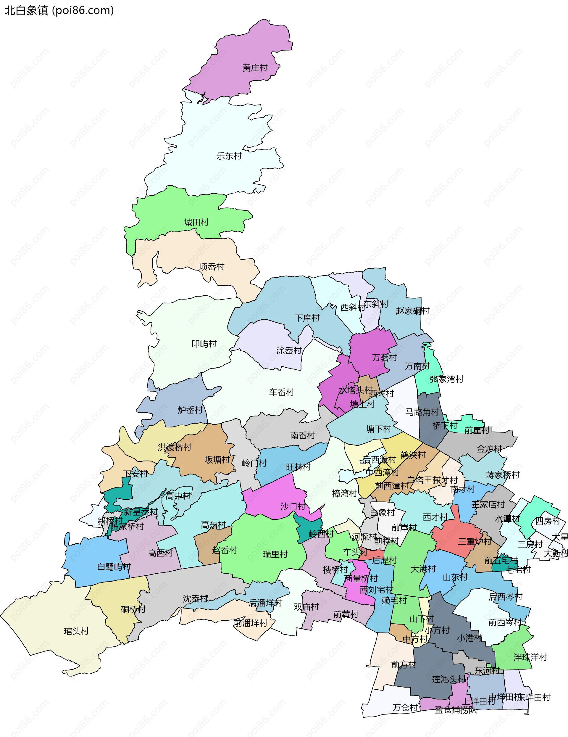 北白象镇边界地图(五级行政区划)