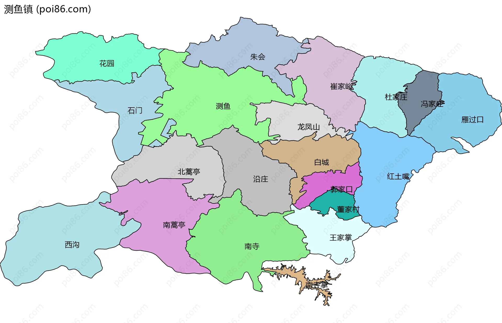 测鱼镇边界地图(五级行政区划)