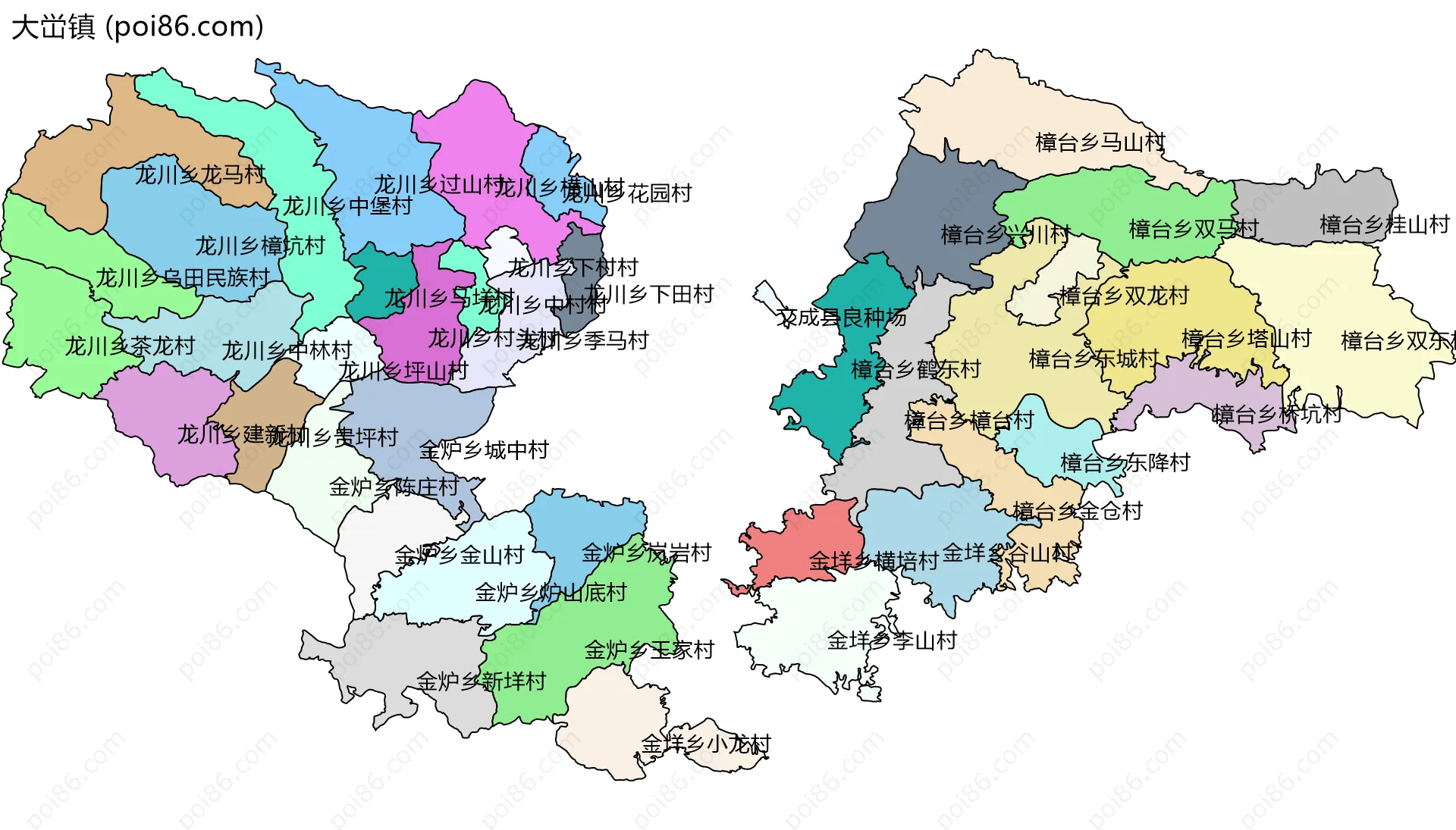 大峃镇边界地图(五级行政区划)