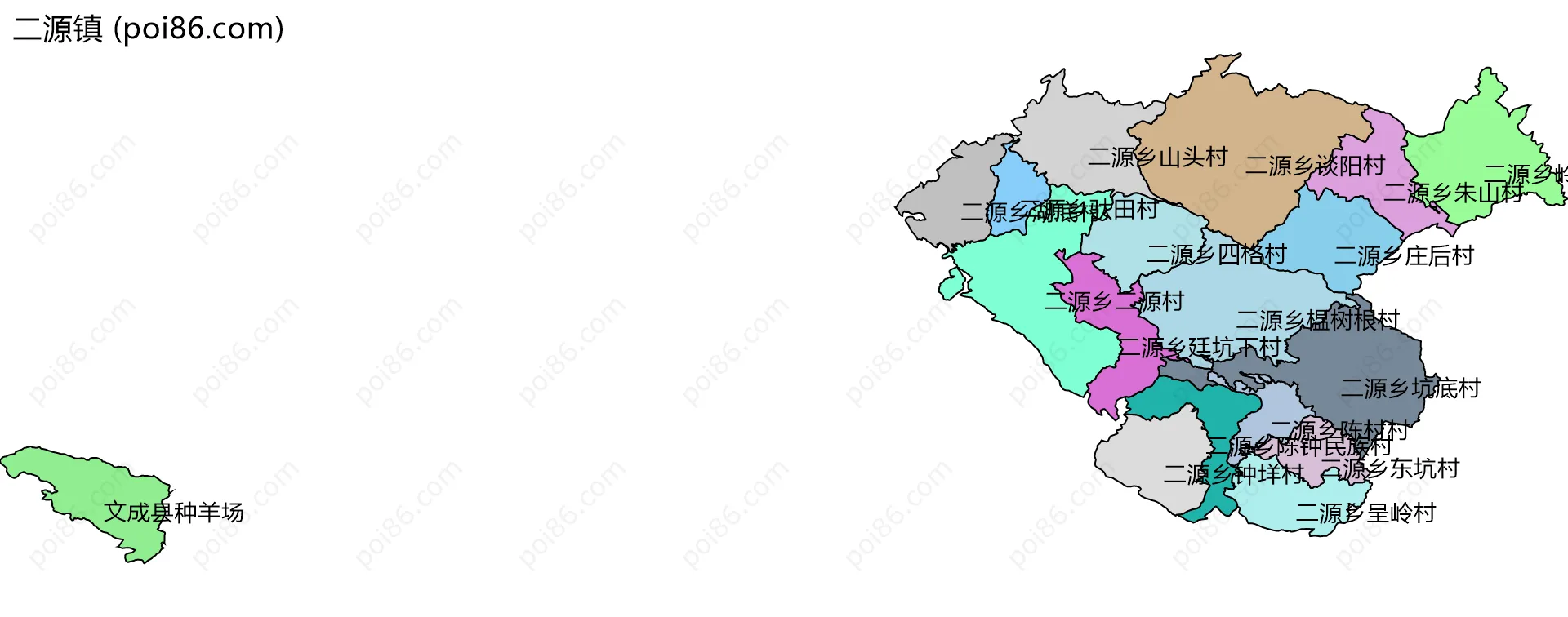 二源镇边界地图(五级行政区划)