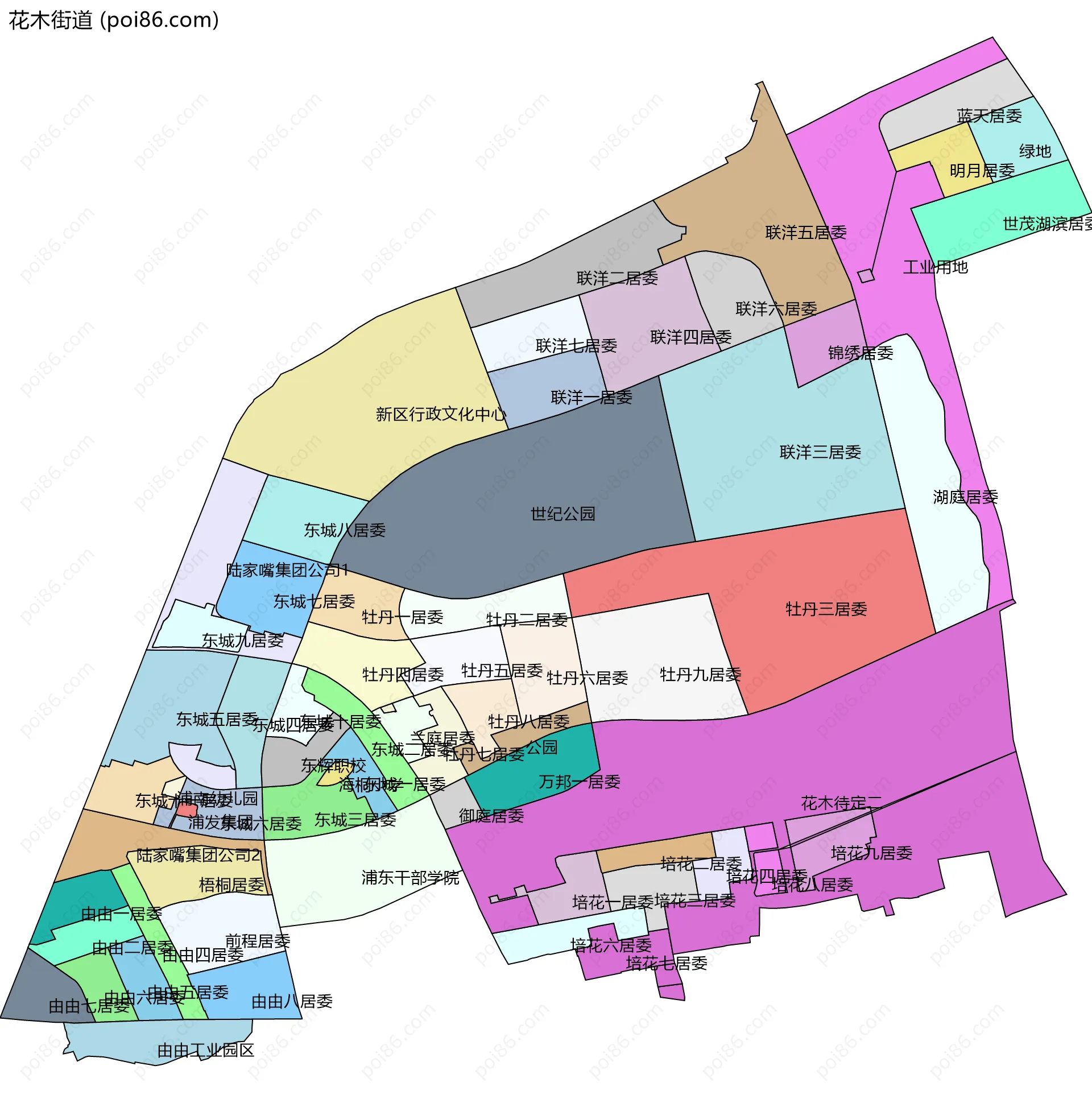 花木街道边界地图(五级行政区划)